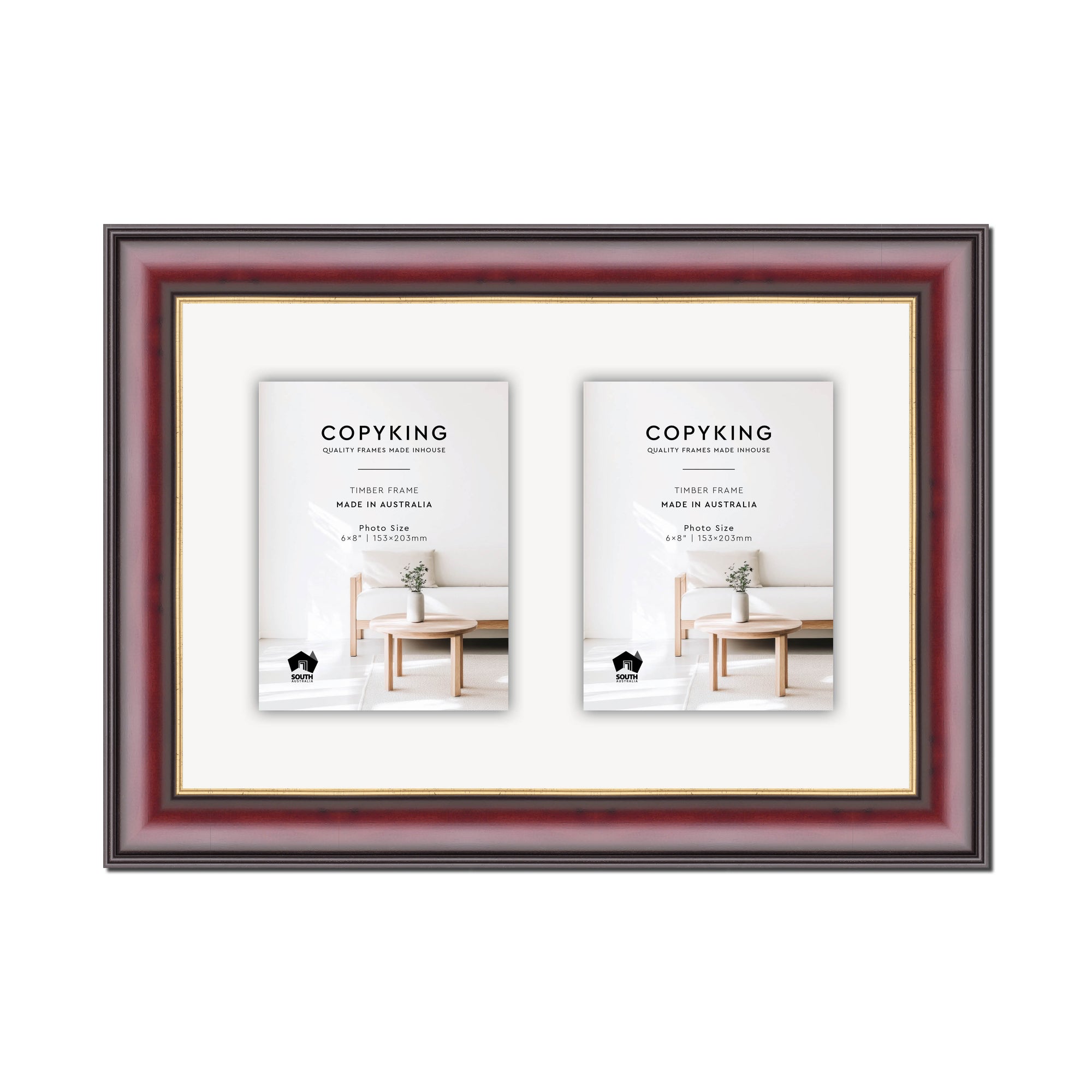 Mahogany/Gold 50mm Wood Collage Photo Frame - 12" x 18" - 2 Photos (6" x 8")