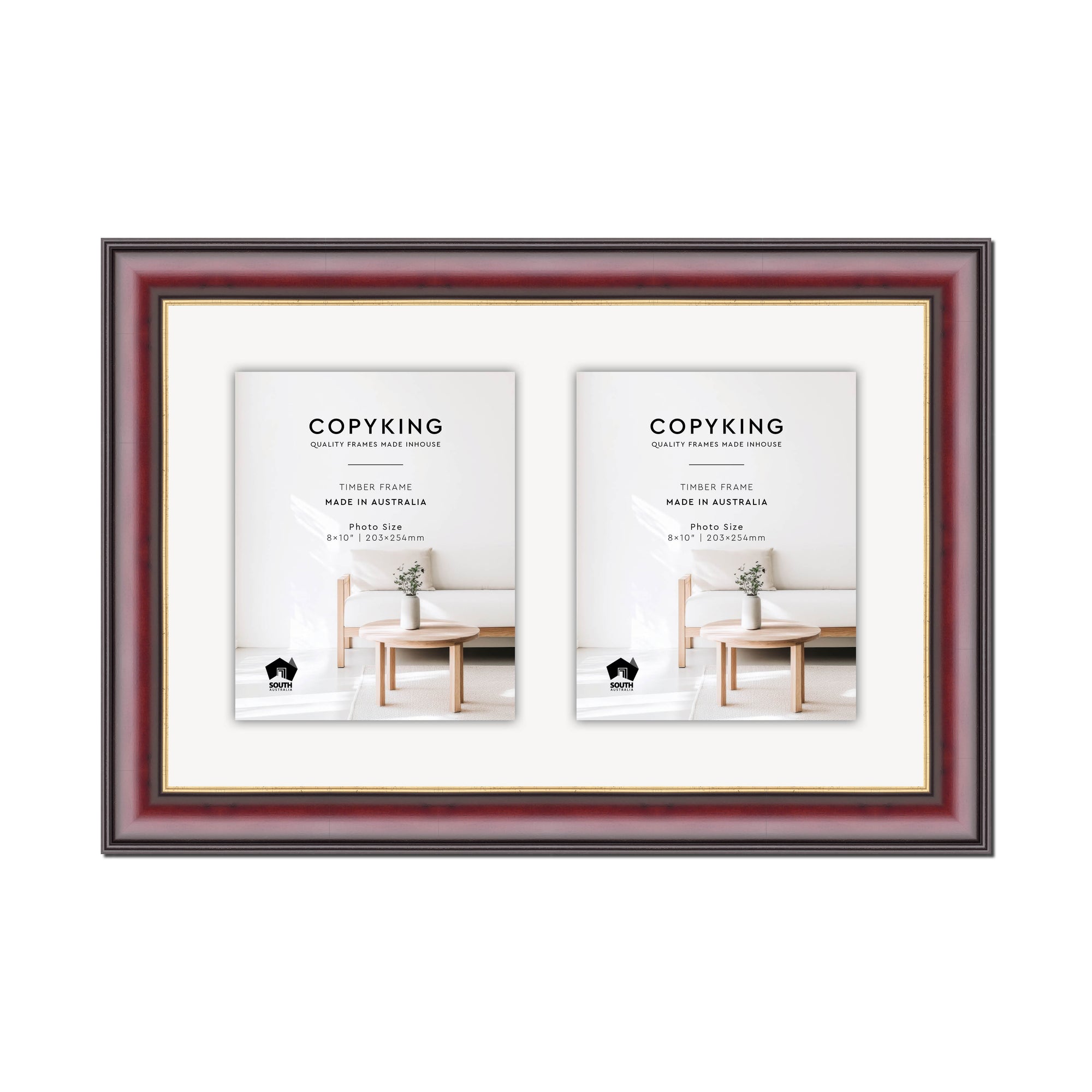 Mahogany/Gold 50mm Wood Collage Photo Frame - 14" x 22" - 2 Photos (8" x 10")