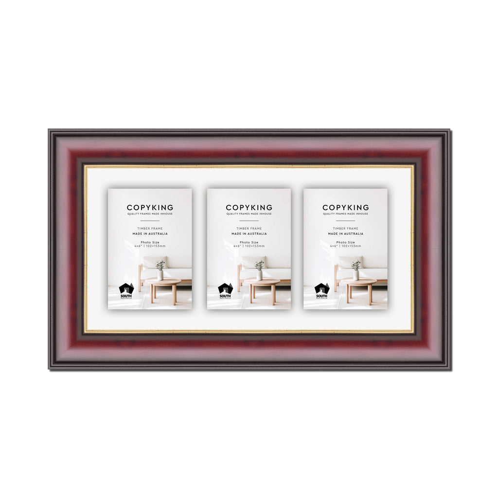 Mahogany/Gold 50mm Wood Collage Photo Frame - 8" x 16" - 3 Photos (4" x 6")