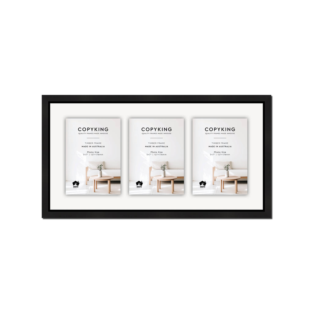 Manhattan Black 20mm Wood Collage Photo Frame - 10" x 20" - 3 Photos (5" x 7")