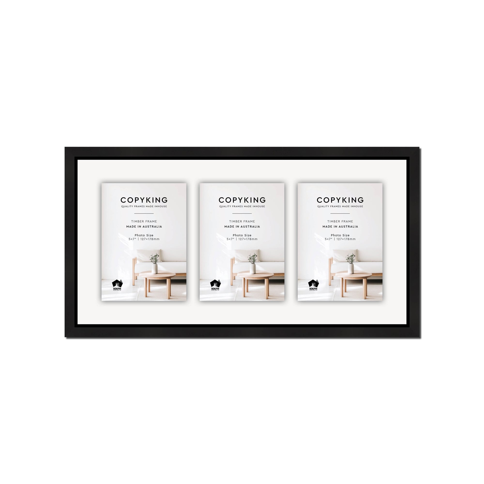 Manhattan Black 20mm Wood Collage Photo Frame - 10" x 20" - 3 Photos (5" x 7")