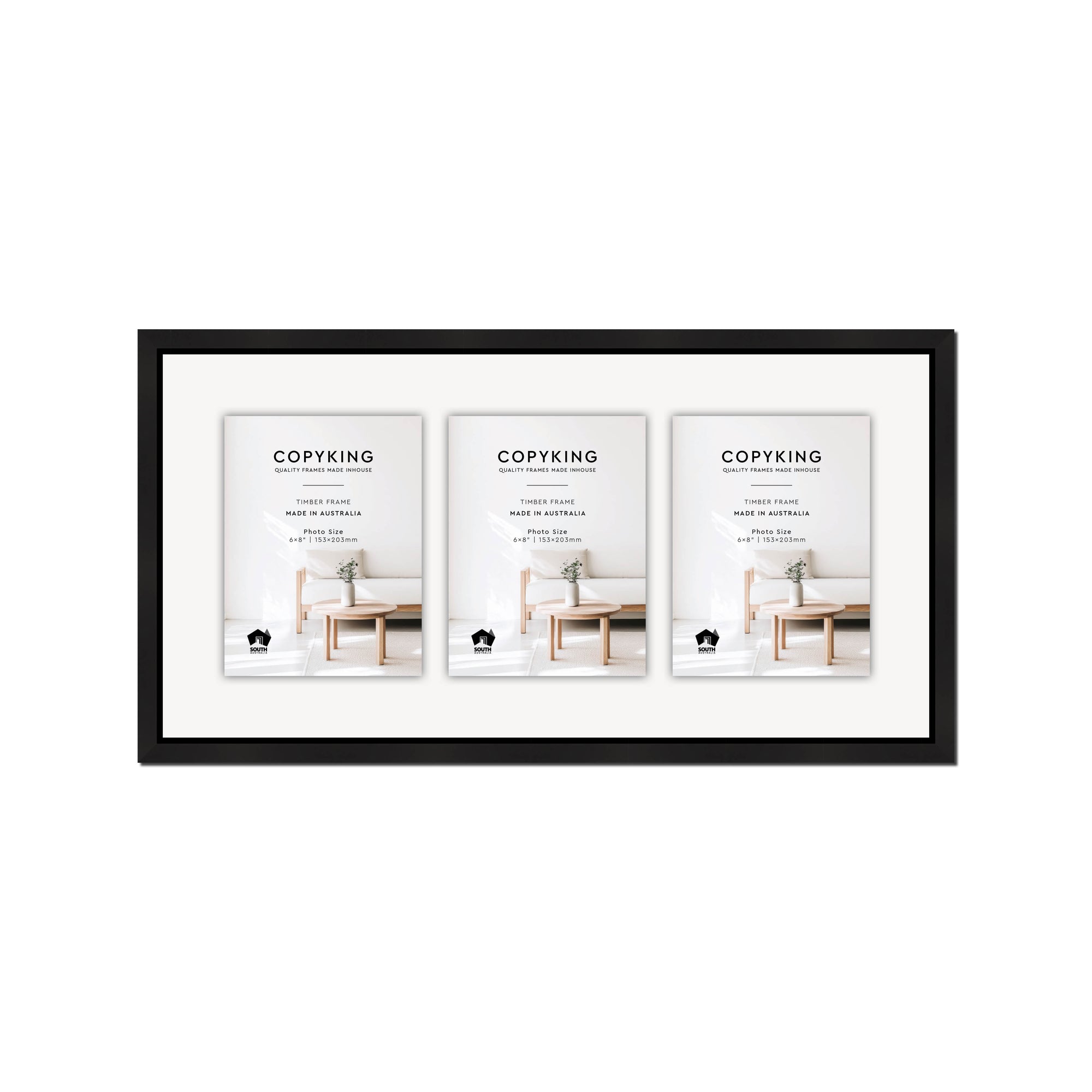 Manhattan Black 20mm Wood Collage Photo Frame - 12" x 24" - 3 Photos (6" x 8")
