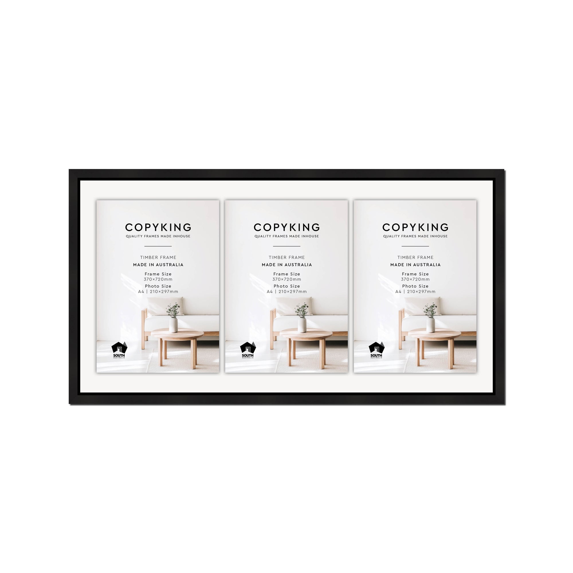 Manhattan Black 20mm Wood Certificate Frame - 370mm x 720mm - 3 Certificates (A4)