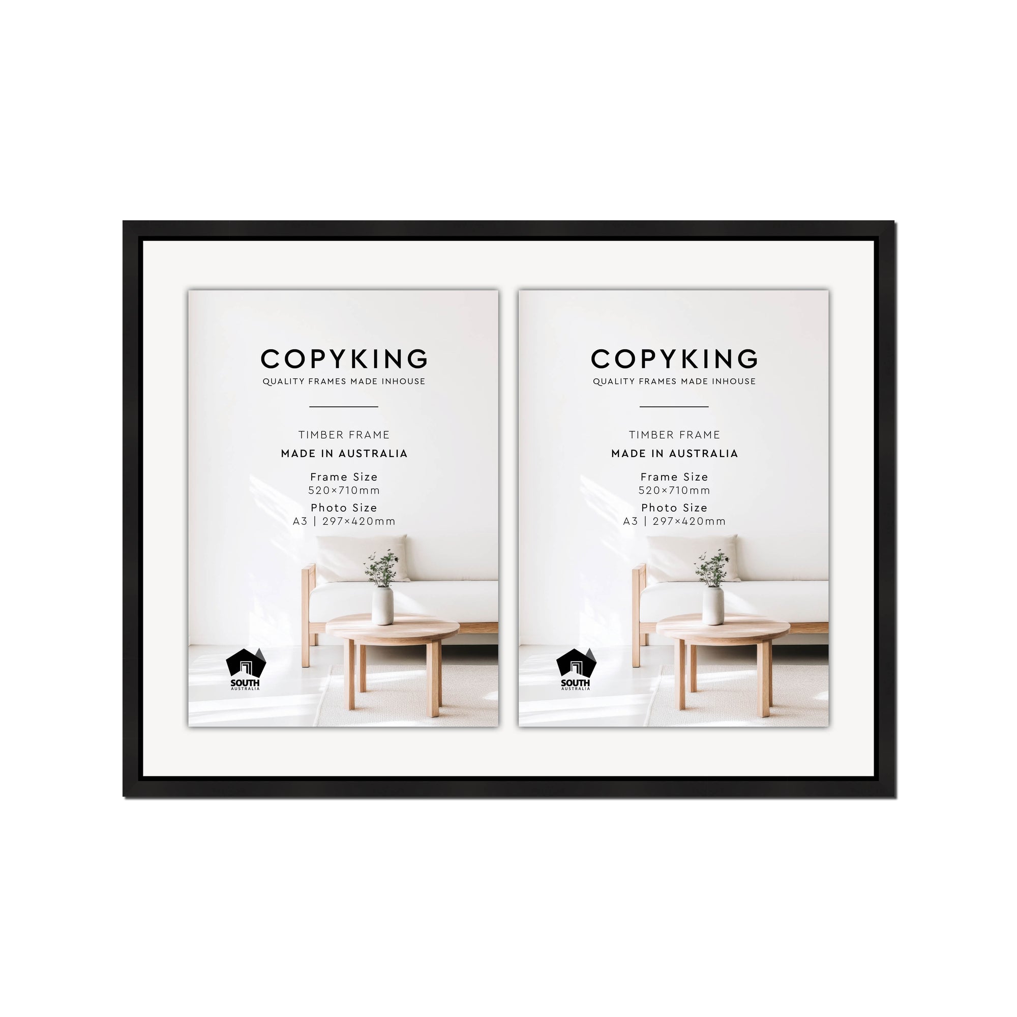 Manhattan Black 20mm Wood Certificate Frame - 520mm x 710mm - 2 Certificates (A3)