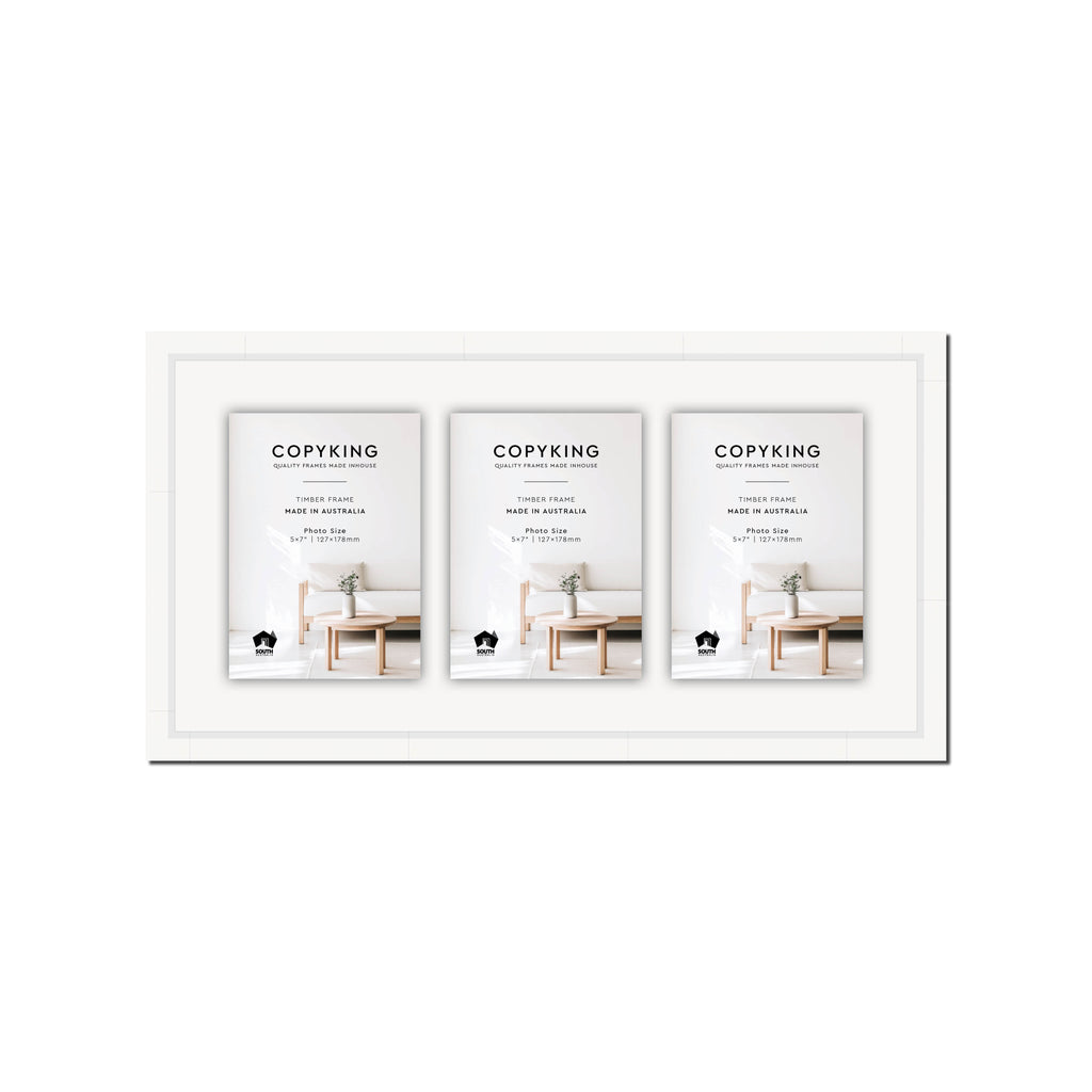 Manhattan White 20mm Wood Collage Photo Frame - 10" x 20" - 3 Photos (5" x 7")
