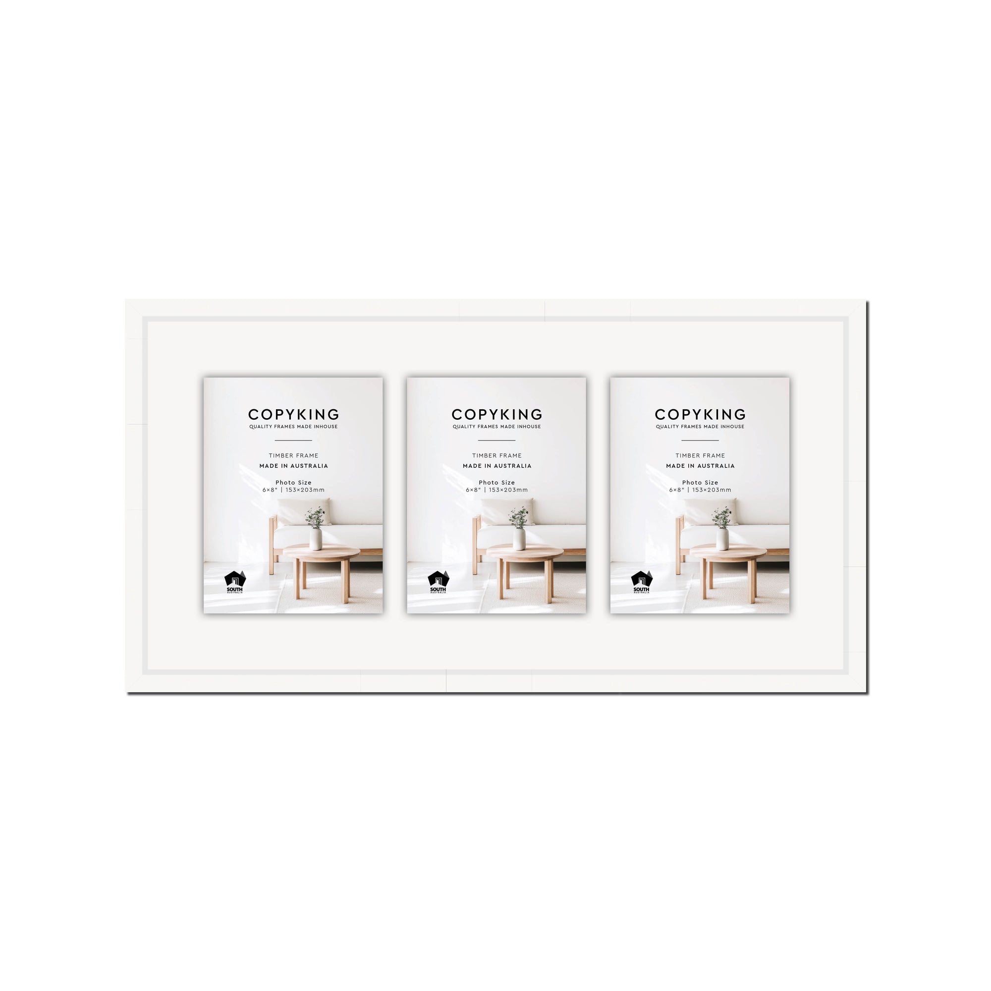 Manhattan White 20mm Wood Collage Photo Frame - 12" x 24" - 3 Photos (6" x 8")
