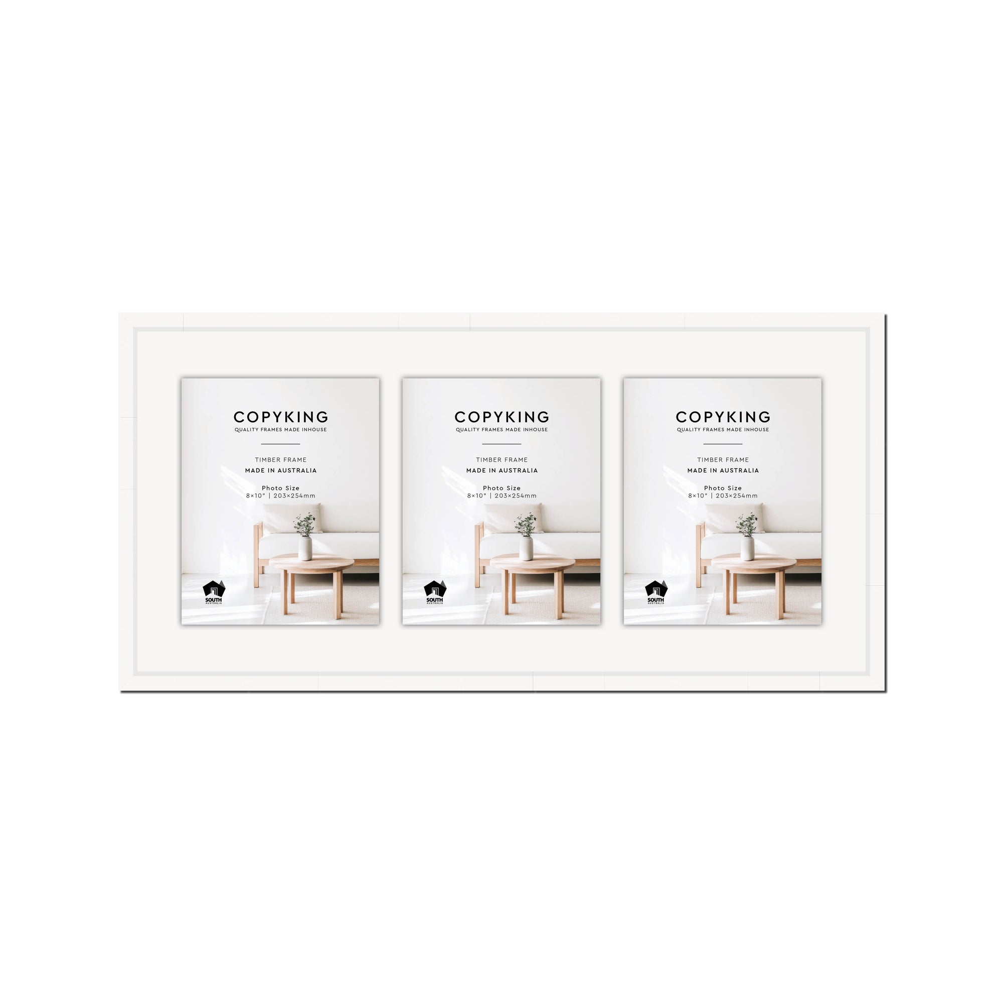 Manhattan White 20mm Wood Collage Photo Frame - 14" x 30" - 3 Photos (8" x 10")
