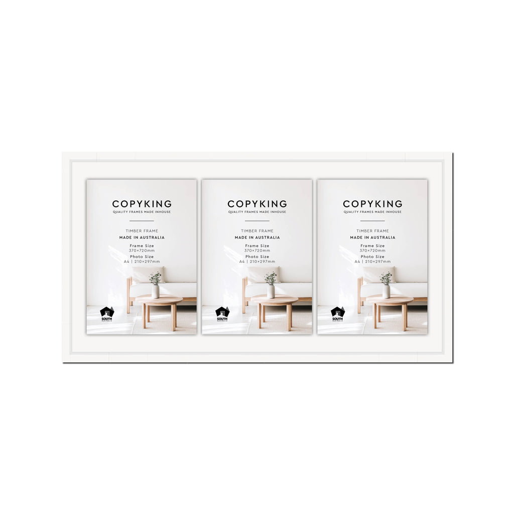 Manhattan White 20mm Wood Certificate Frame - 370mm x 720mm - 3 Certificates (A4)