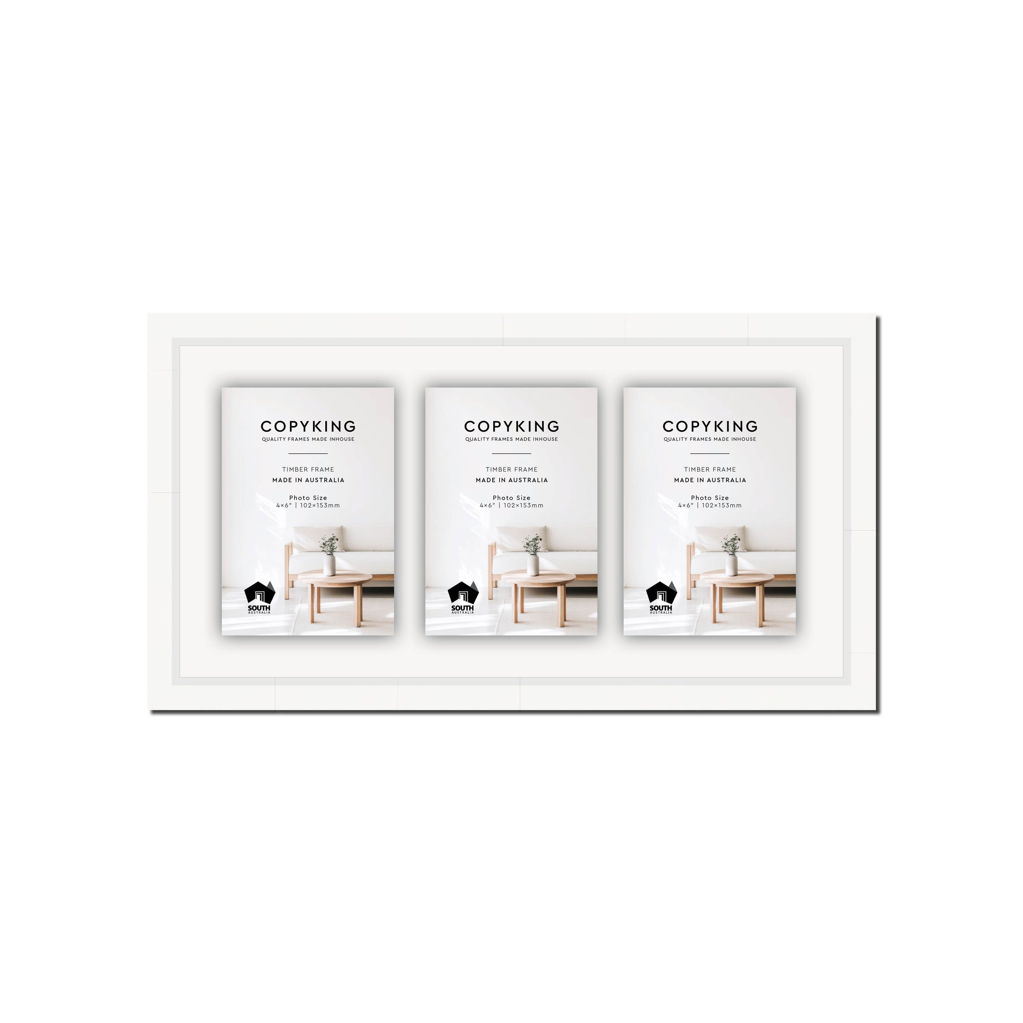 Manhattan White 20mm Wood Collage Photo Frame - 8" x 16" - 3 Photos (4" x 6")