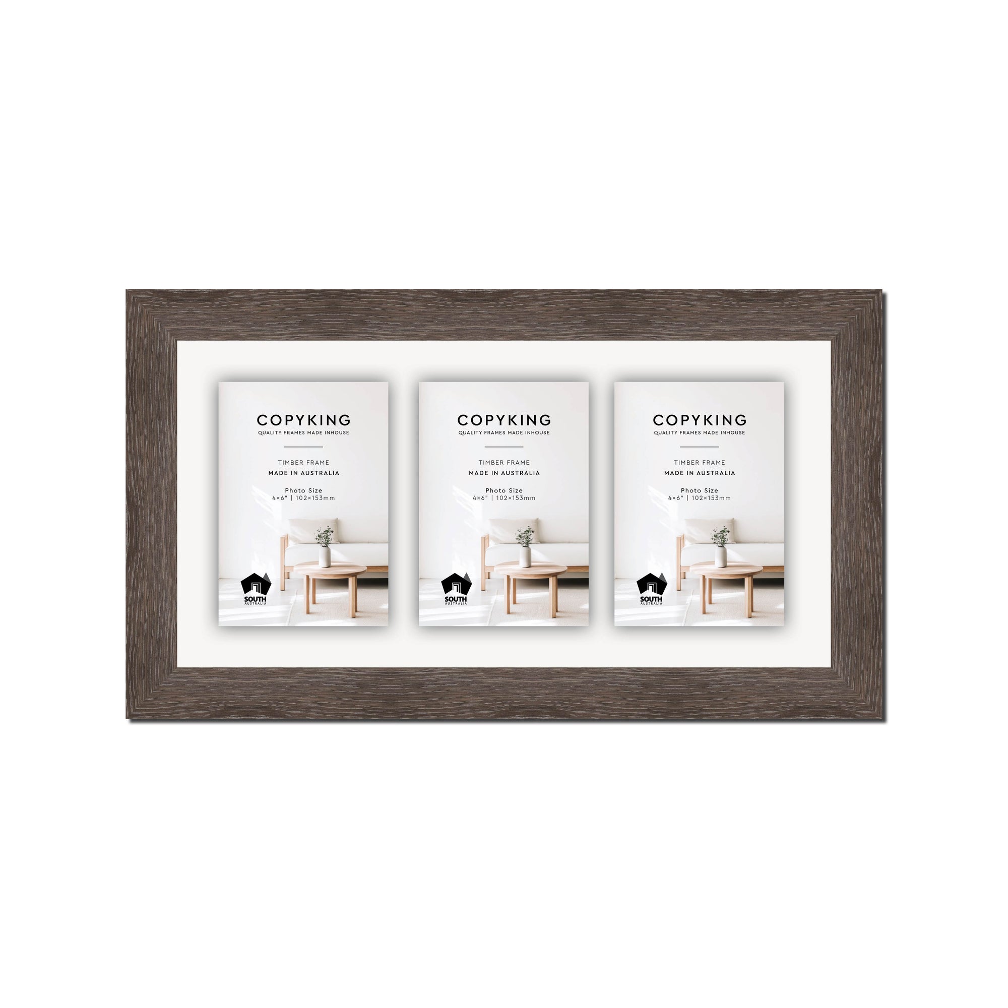 Moma Charcoal 32mm Wood Collage Photo Frame - 8" x 16" - 3 Photos (4" x 6")
