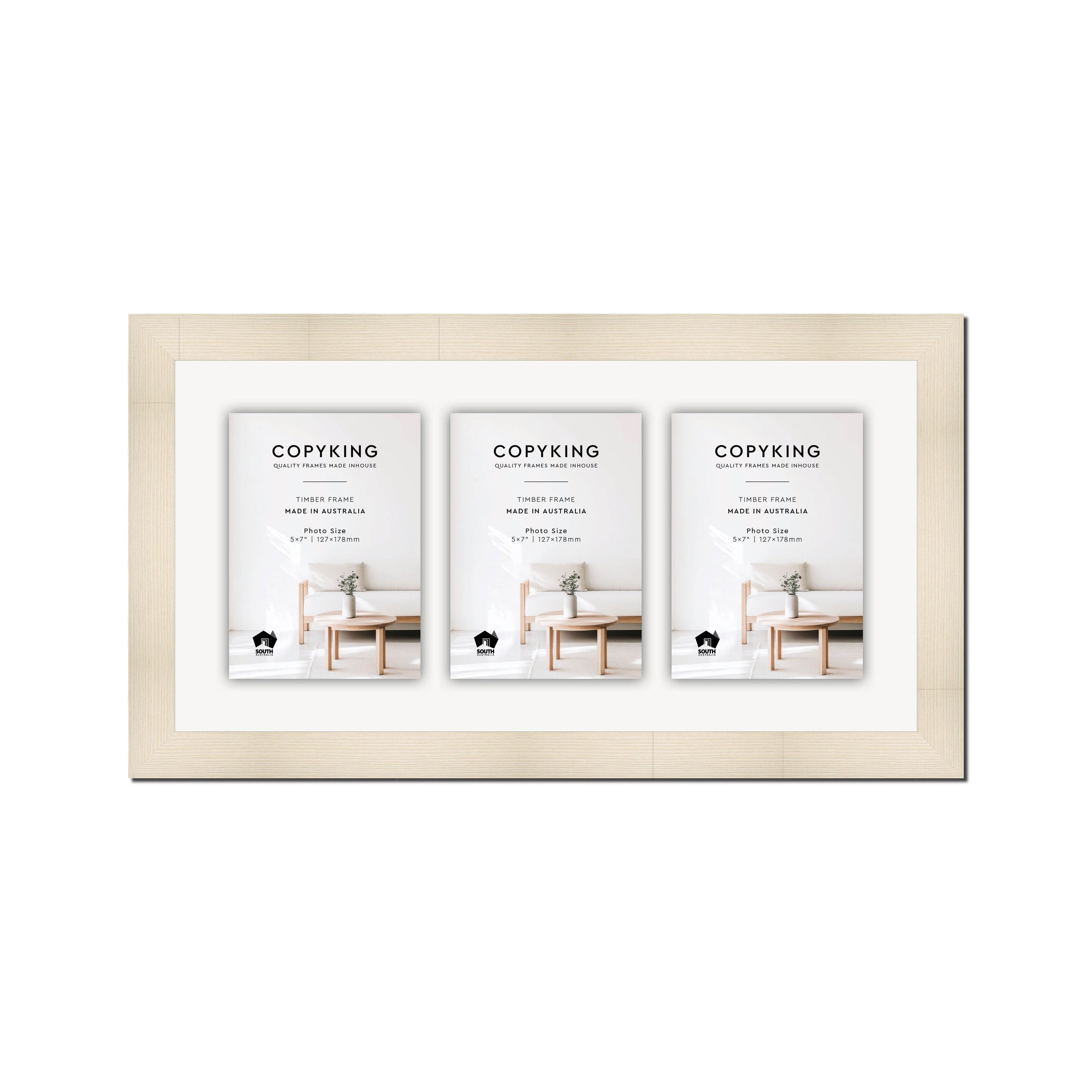 Moma Ivory  32mm Wood Collage Photo Frame - 10" x 20" - 3 Photos (5" x 7")