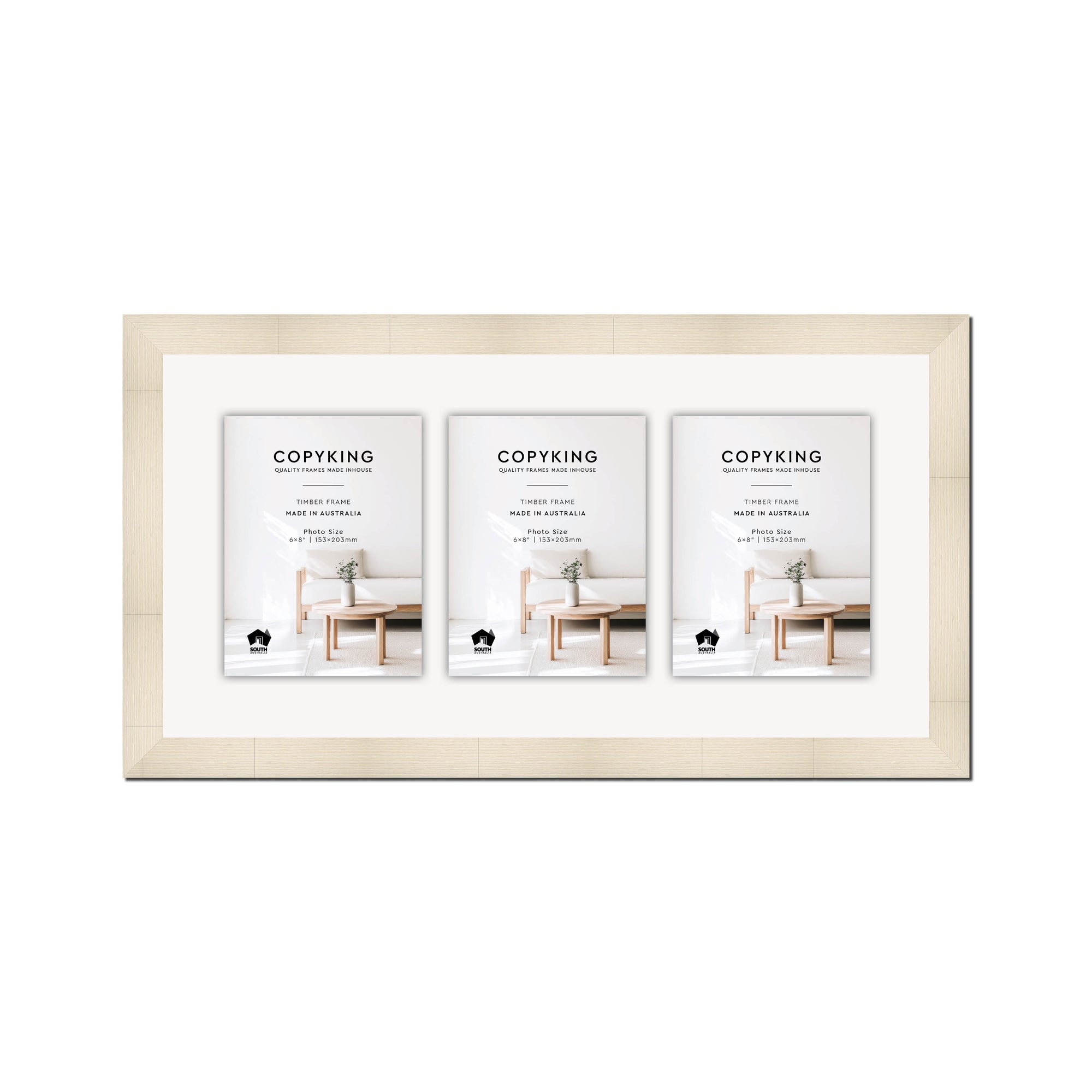 Moma Ivory  32mm Wood Collage Photo Frame - 12" x 24" - 3 Photos (6" x 8")