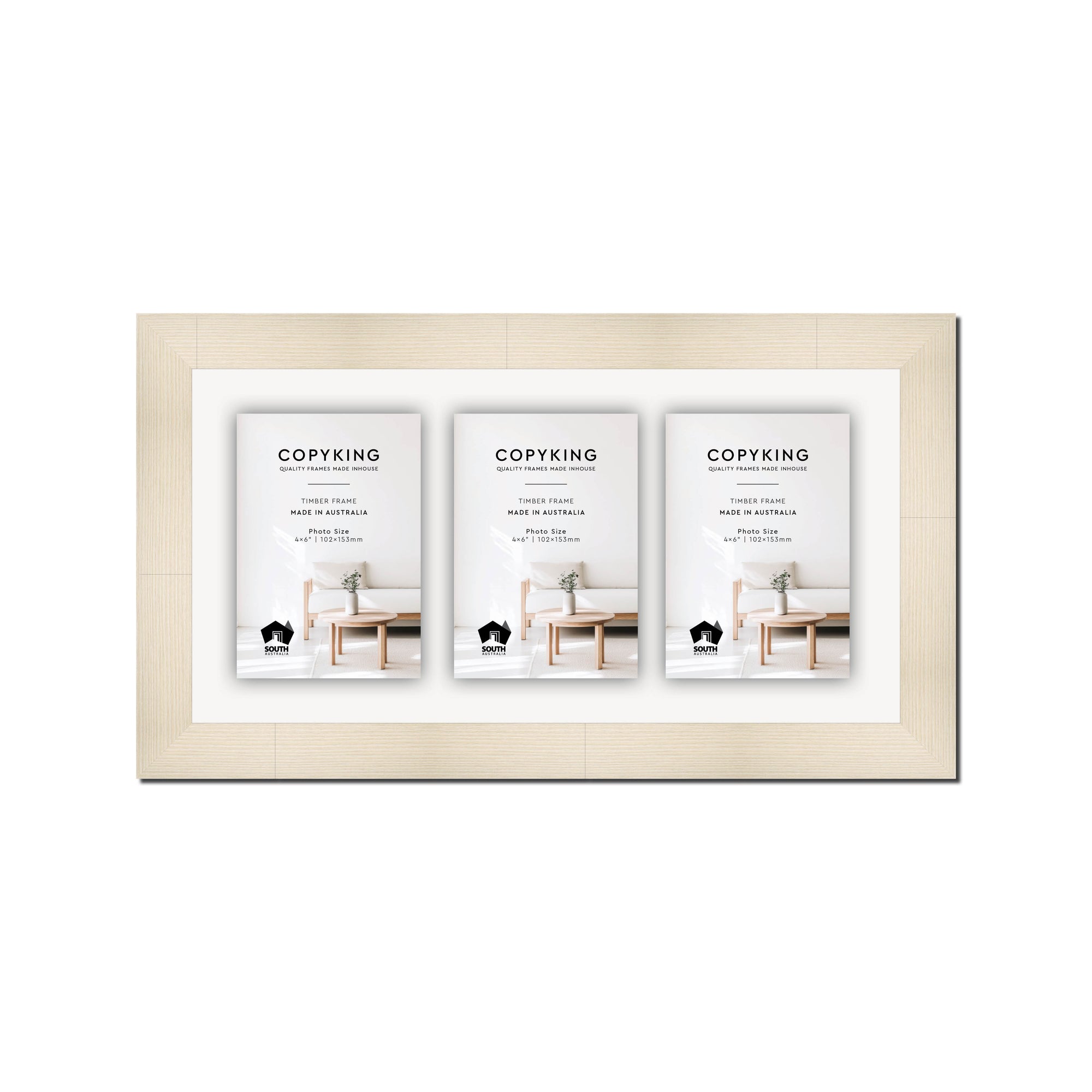 Moma Ivory  32mm Wood Collage Photo Frame - 8" x 16" - 3 Photos (4" x 6")