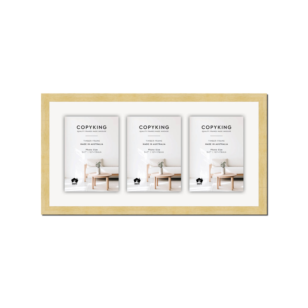 Prime Natural 20mm Wood Collage Photo Frame - 10" x 20" - 3 Photos (5" x 7")