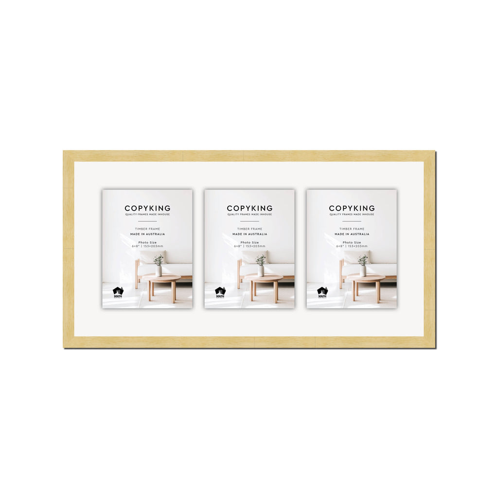Natural 20mm Wood Collage Photo Frame - 12" x 24" - 3 Photos (6" x 8")