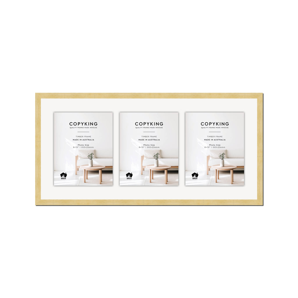 Natural 20mm Wood Collage Photo Frame - 14" x 30" - 3 Photos (8" x 10")
