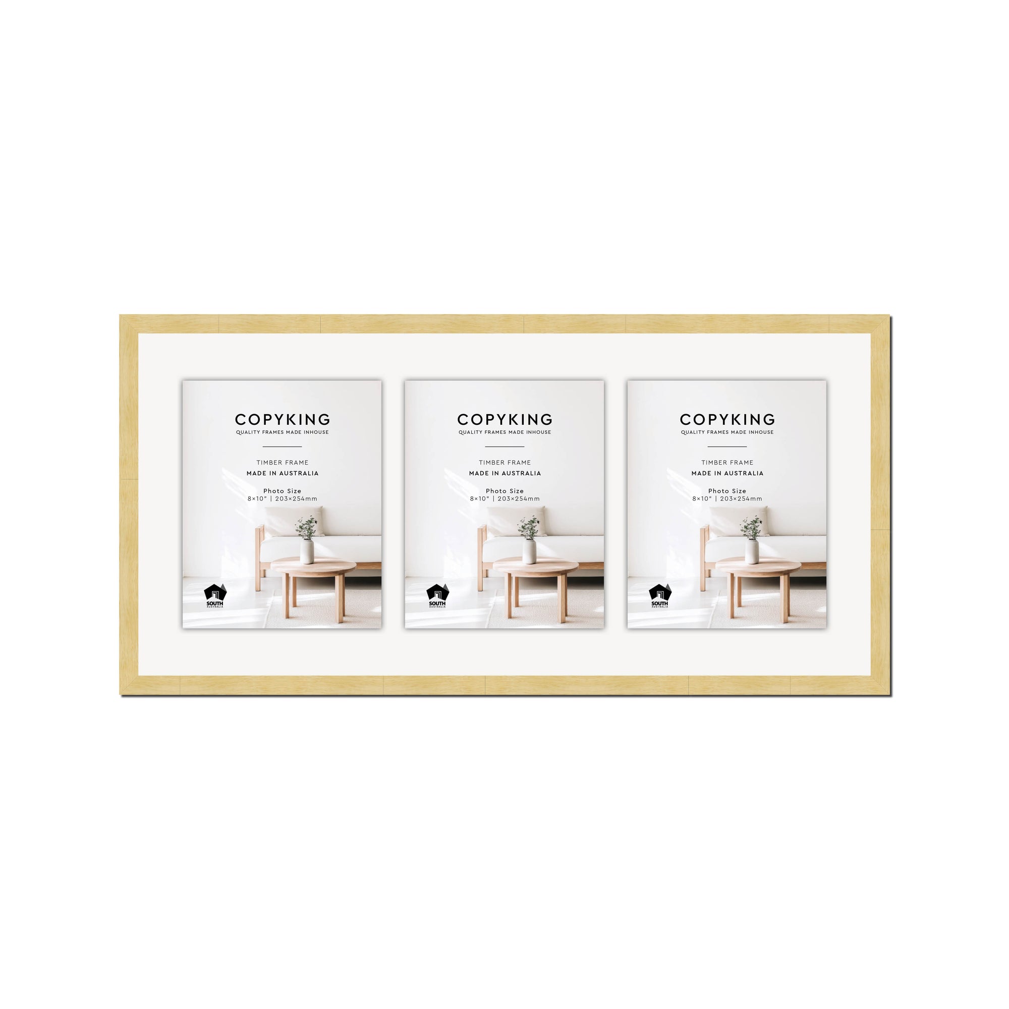 Prime Natural 20mm Wood Collage Photo Frame - 14" x 30" - 3 Photos (8" x 10")