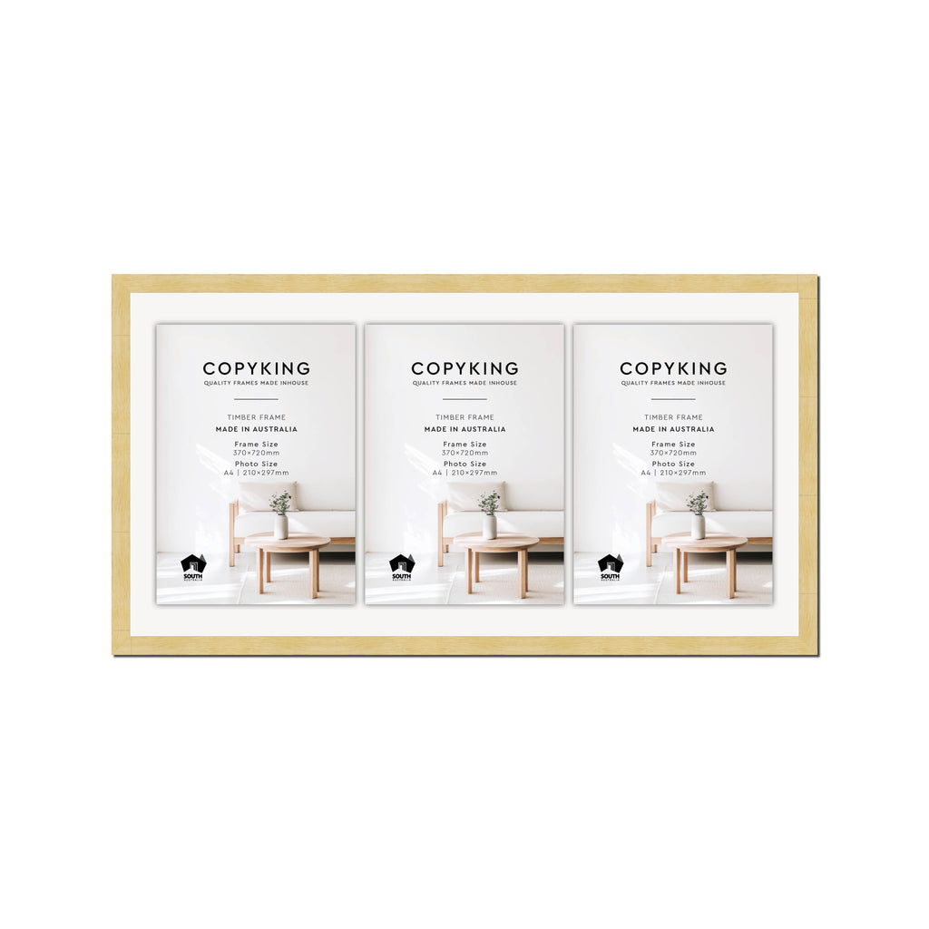 Prime Natural 20mm Wood Certificate Frame - 370mm x 720mm - 3 Certificates (A4)