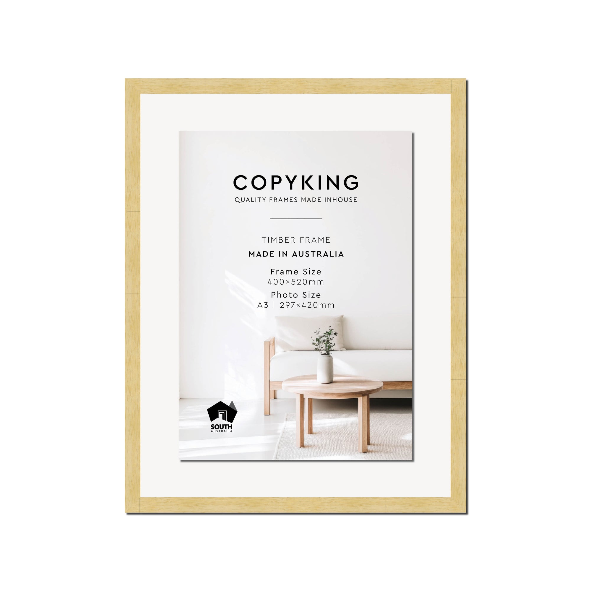 Natural 20mm Wood Certificate Frame - 400mm x 520mm - 1 Certificates (A3)