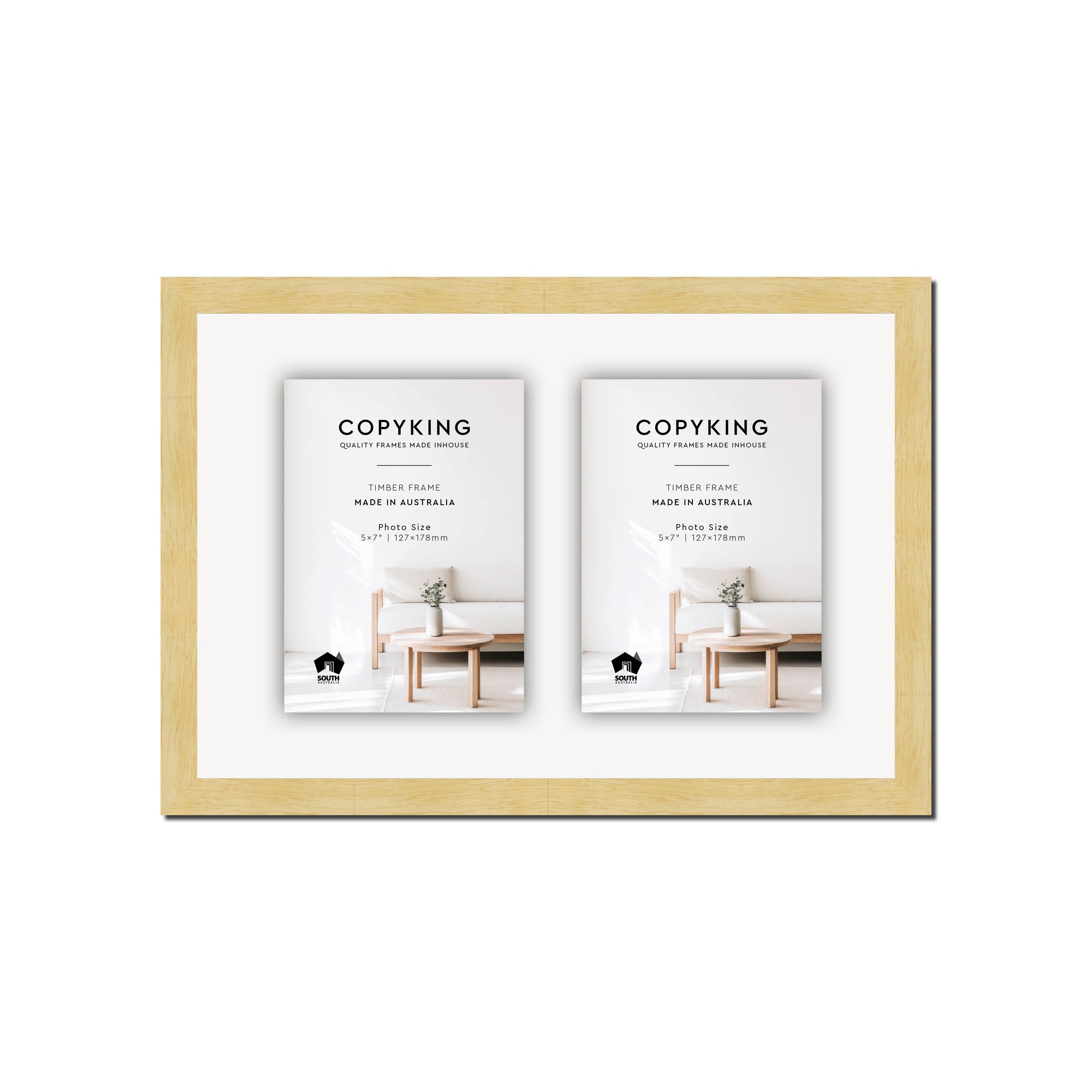 Prime Natural 20mm Wood Collage Photo Frame - 10" x 15" - 2 Photos (5" x 7")
