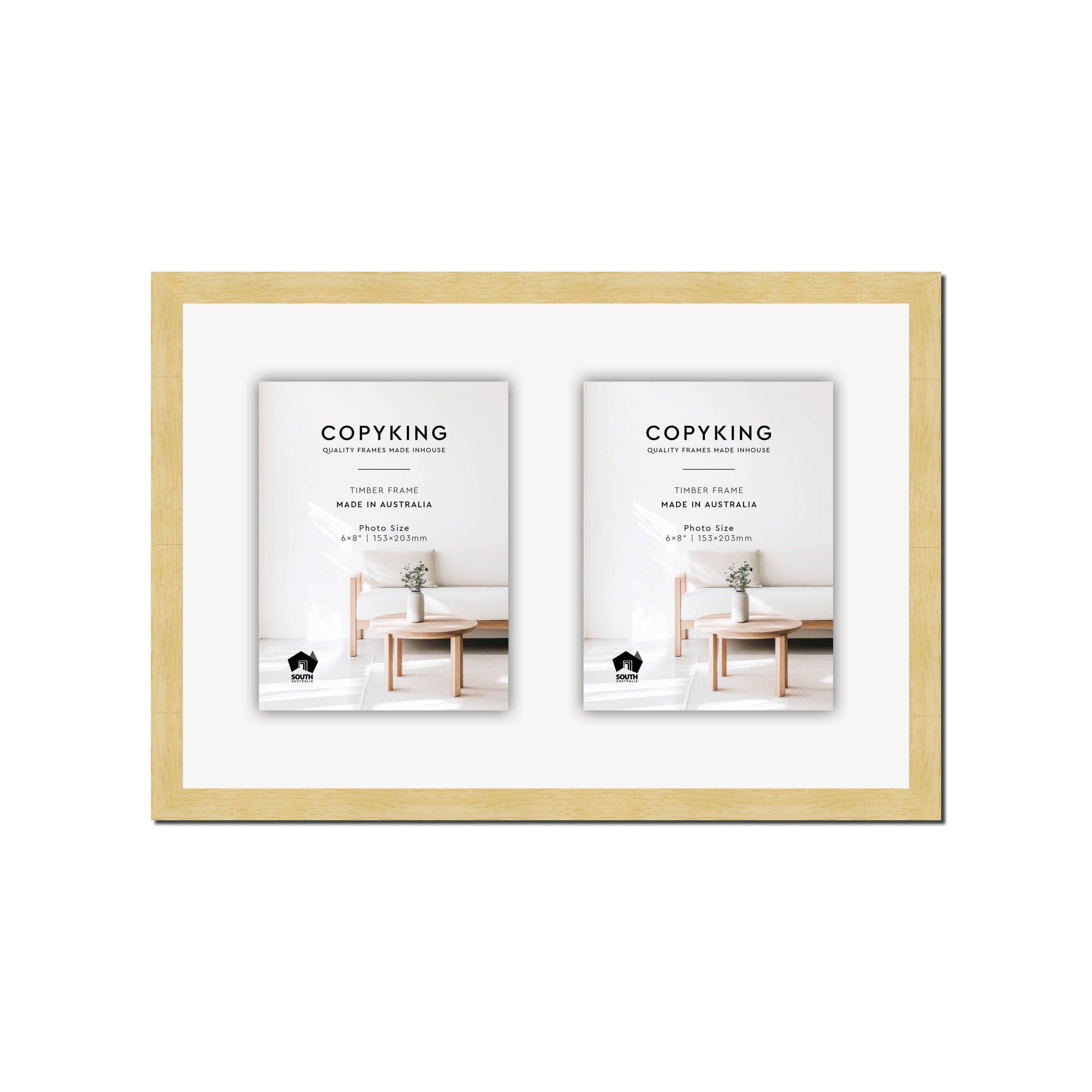 Natural 20mm Wood Collage Photo Frame - 12" x 18" - 2 Photos (6" x 8")