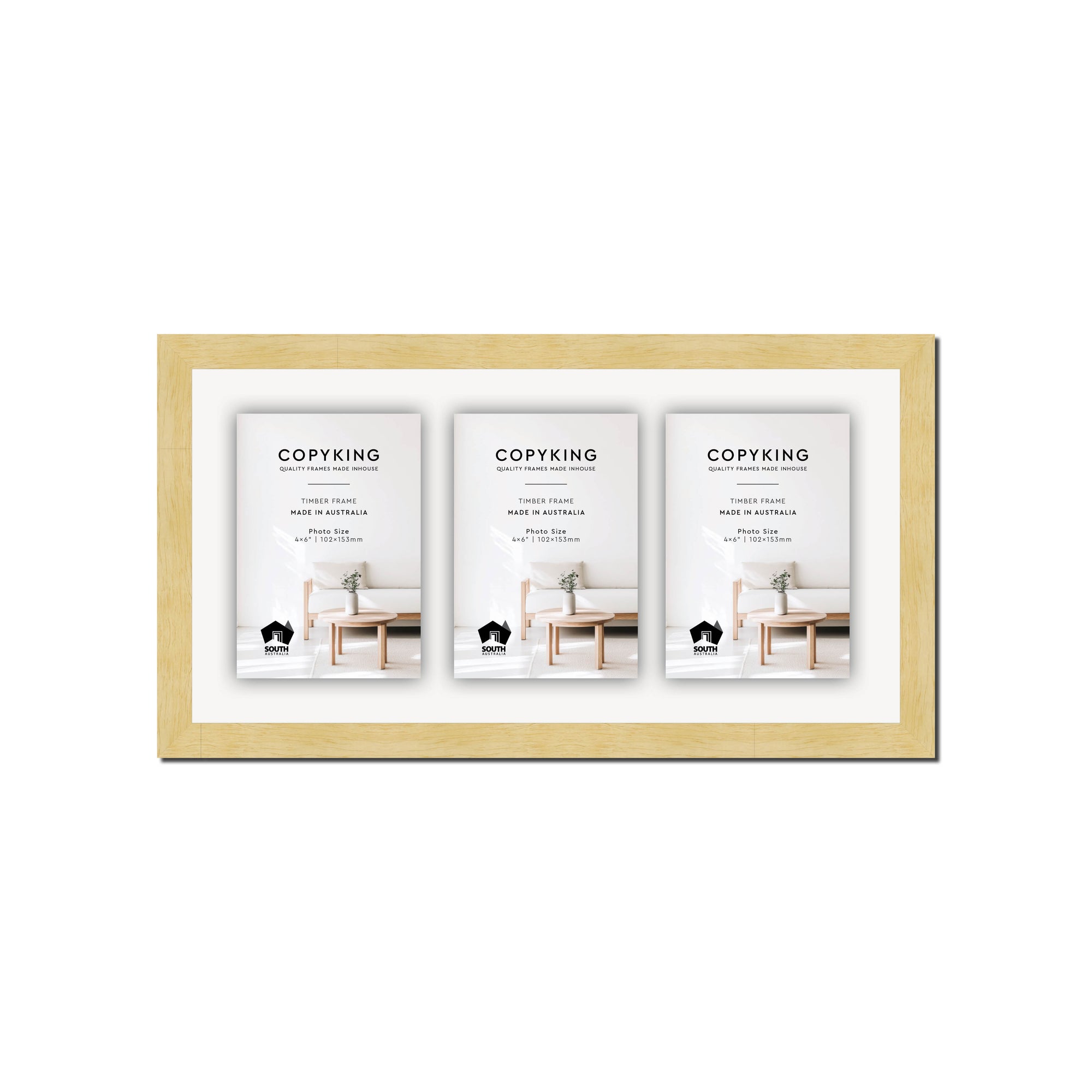 Natural 20mm Wood Collage Photo Frame - 8" x 16" - 3 Photos (4" x 6")