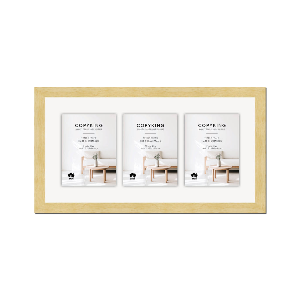 Natural 30mm Wood Collage Photo Frame - 12" x 24" - 3 Photos (6" x 8")
