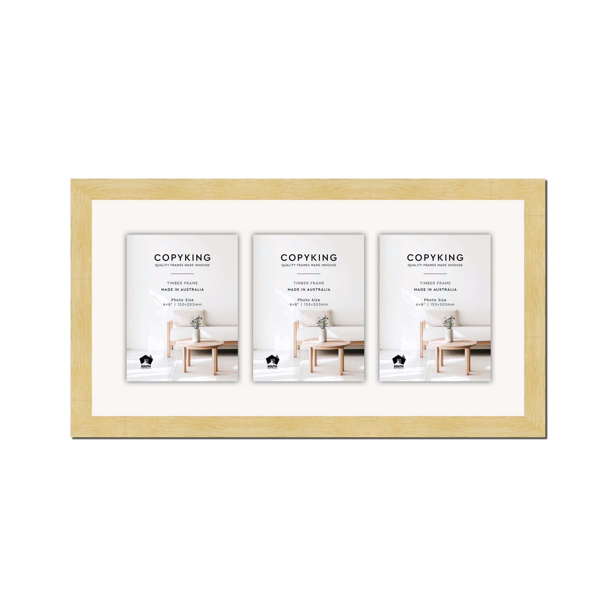 Natural 30mm Wood Collage Photo Frame - 12" x 24" - 3 Photos (6" x 8")