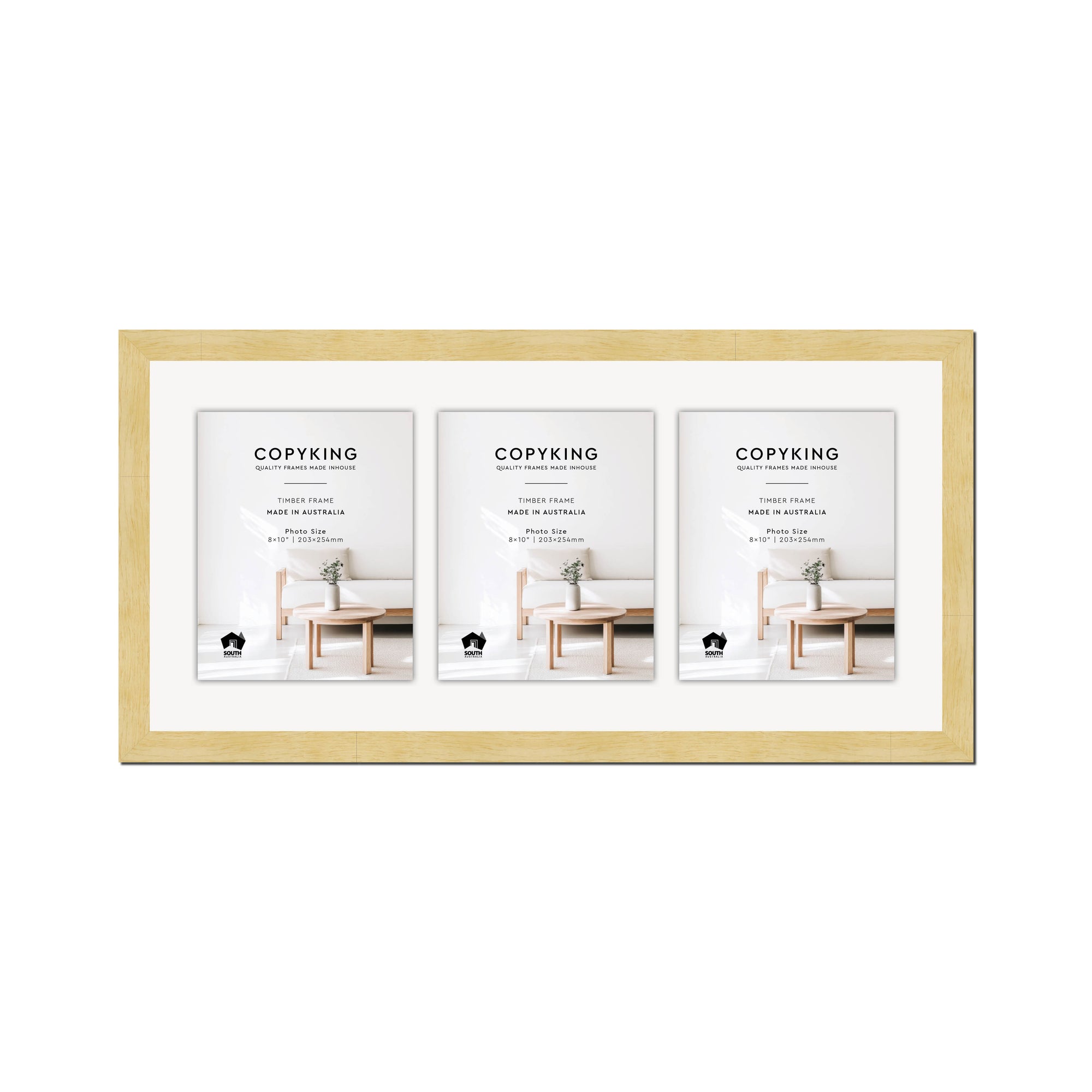 Natural 30mm Wood Collage Photo Frame - 14" x 30" - 3 Photos (8" x 10")