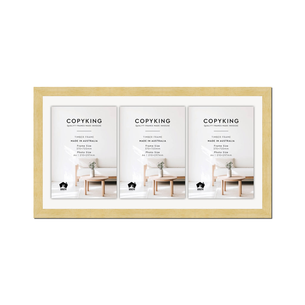 Natural 30mm Wood Certificate Frame - 370mm x 720mm - 3 Certificates (A4)