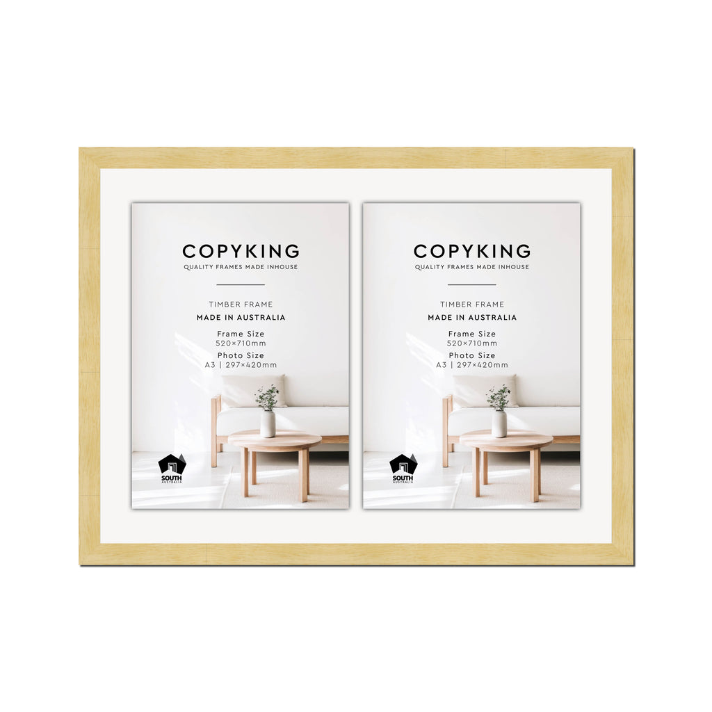 Natural 30mm Wood Certificate Frame - 520mm x 710mm - 2 Certificates (A3)