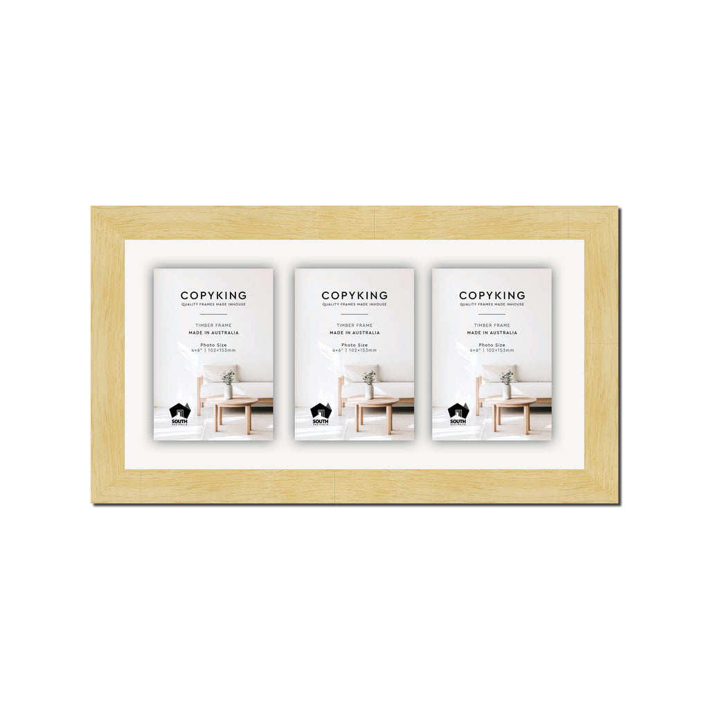 Natural 30mm Wood Collage Photo Frame - 8" x 16" - 3 Photos (4" x 6")