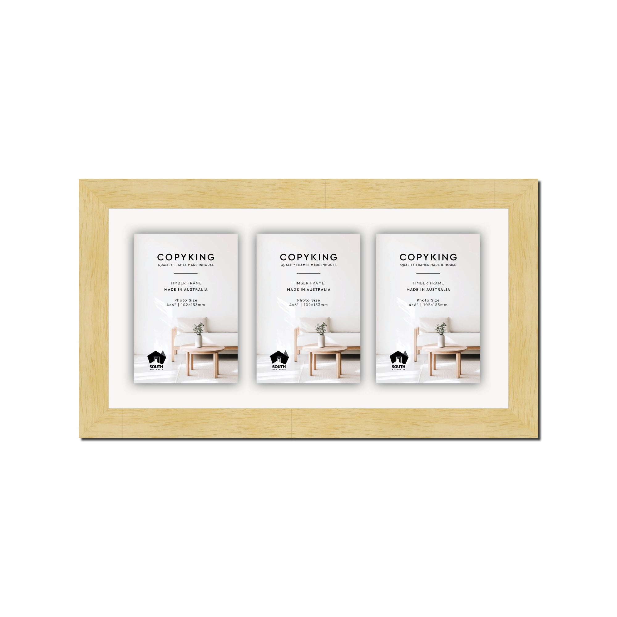 Natural 30mm Wood Collage Photo Frame - 8" x 16" - 3 Photos (4" x 6")