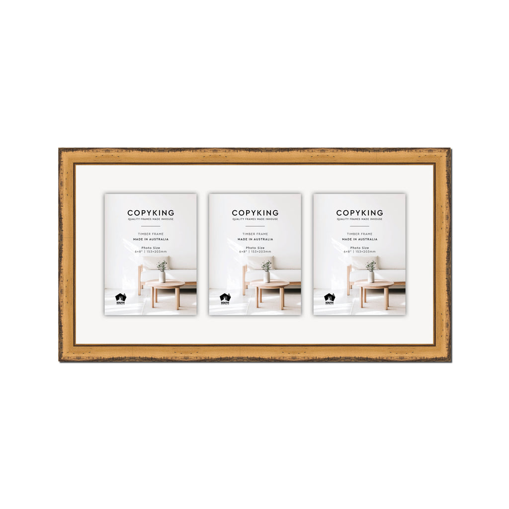 Pioneer Light Brown 30mm Wood Collage Photo Frame - 12" x 24" - 3 Photos (6" x 8")