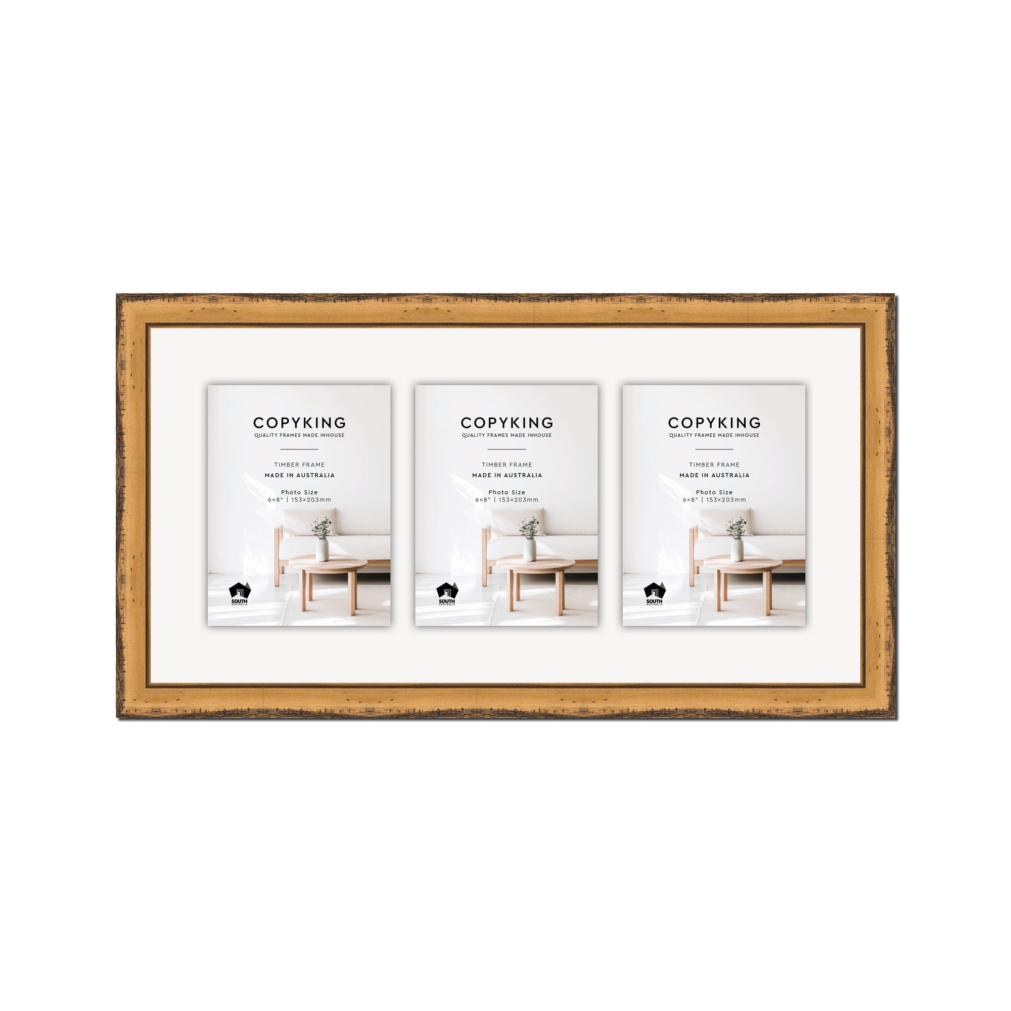 Pioneer Light Brown 30mm Wood Collage Photo Frame - 12" x 24" - 3 Photos (6" x 8")