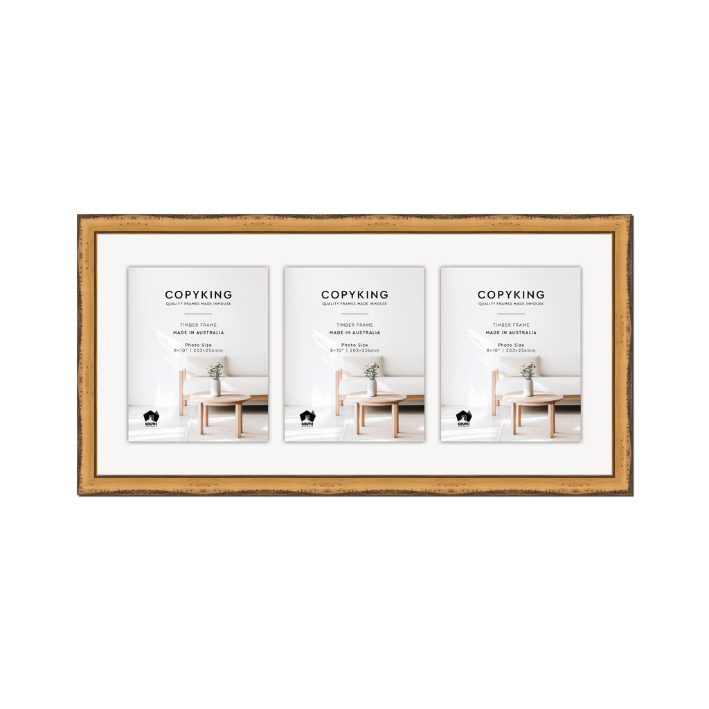 Pioneer Light Brown 30mm Wood Collage Photo Frame - 14" x 30" - 3 Photos (8" x 10")