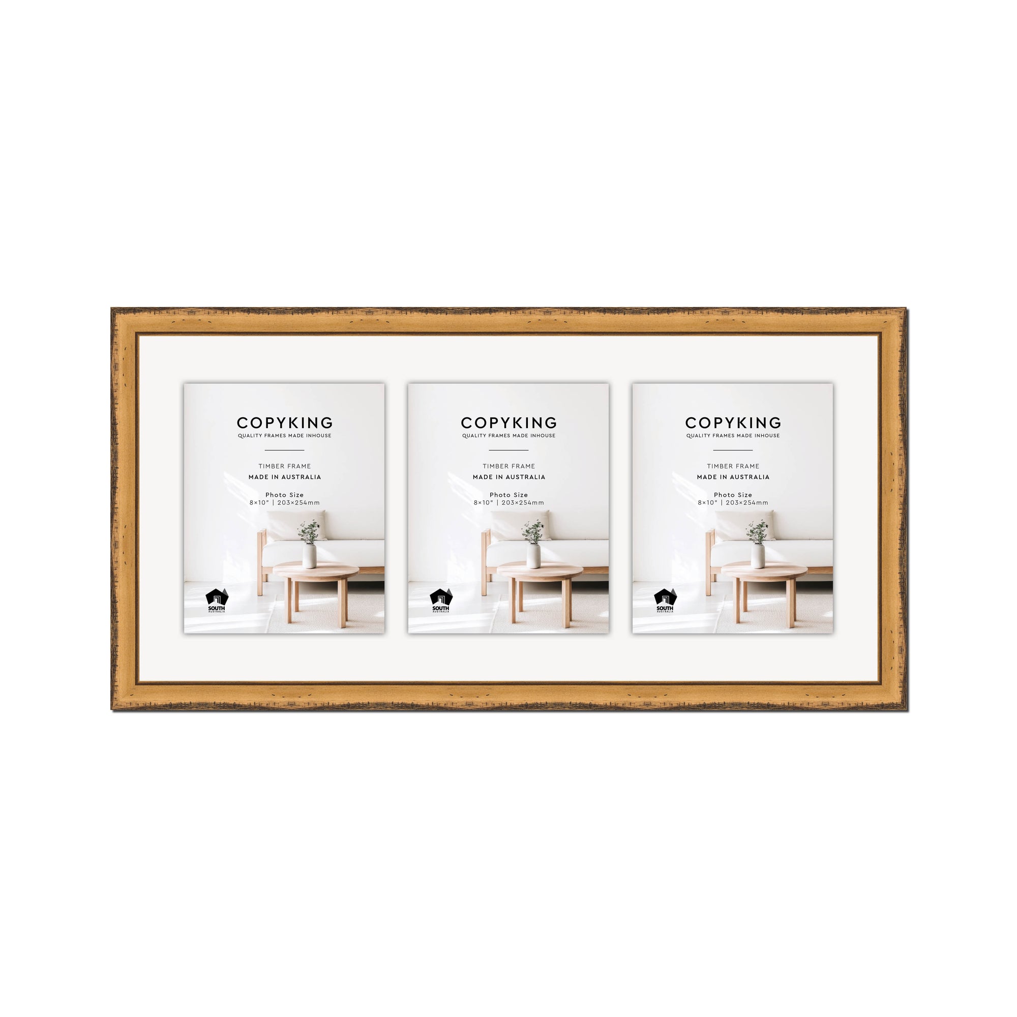 Pioneer Light Brown 30mm Wood Collage Photo Frame - 14" x 30" - 3 Photos (8" x 10")