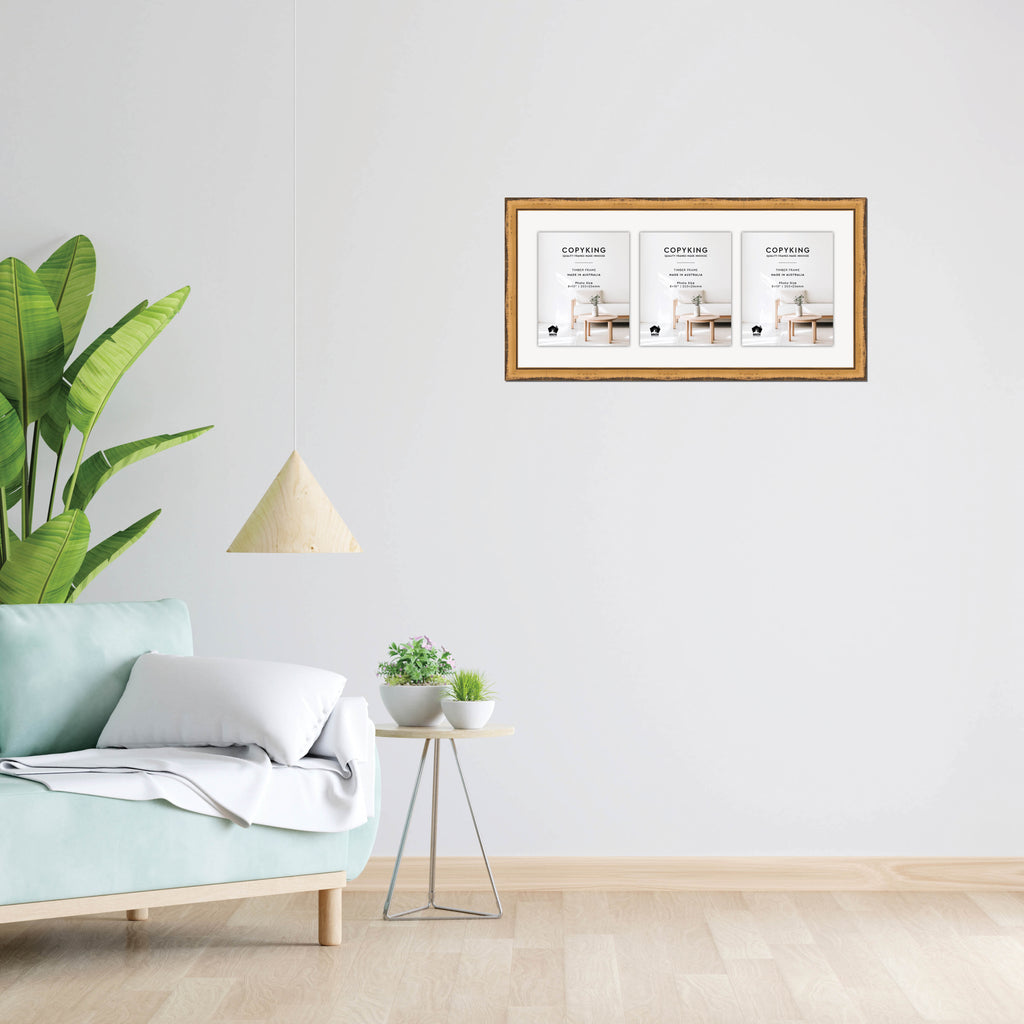 Pioneer Light Brown 30mm Wood Collage Photo Frame - 14" x 30" - 3 Photos (8" x 10")