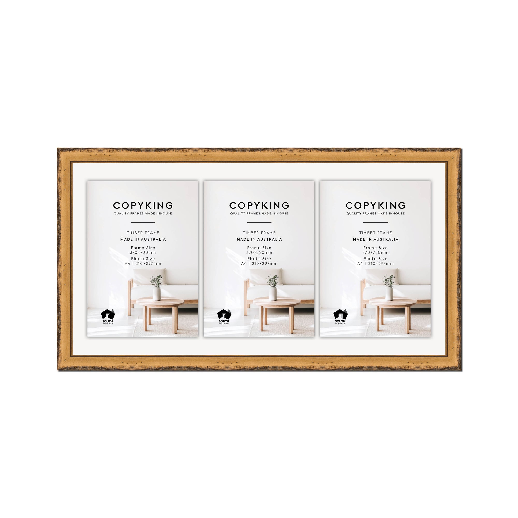 Pioneer Light Brown 30mm Wood Certificate Frame - 370mm x 720mm - 3 Certificates (A4)