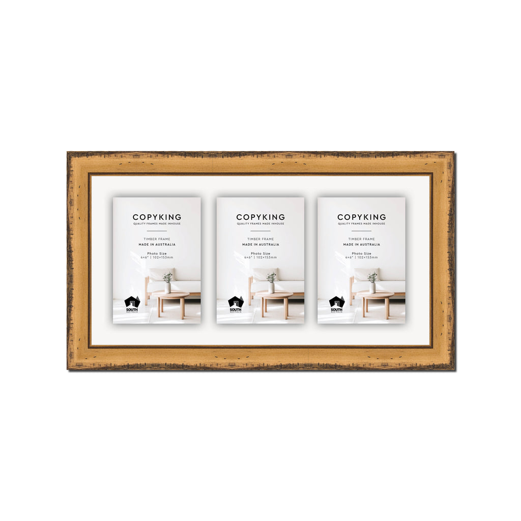 Pioneer Light Brown 30mm Wood Collage Photo Frame - 8" x 16" - 3 Photos (4" x 6")