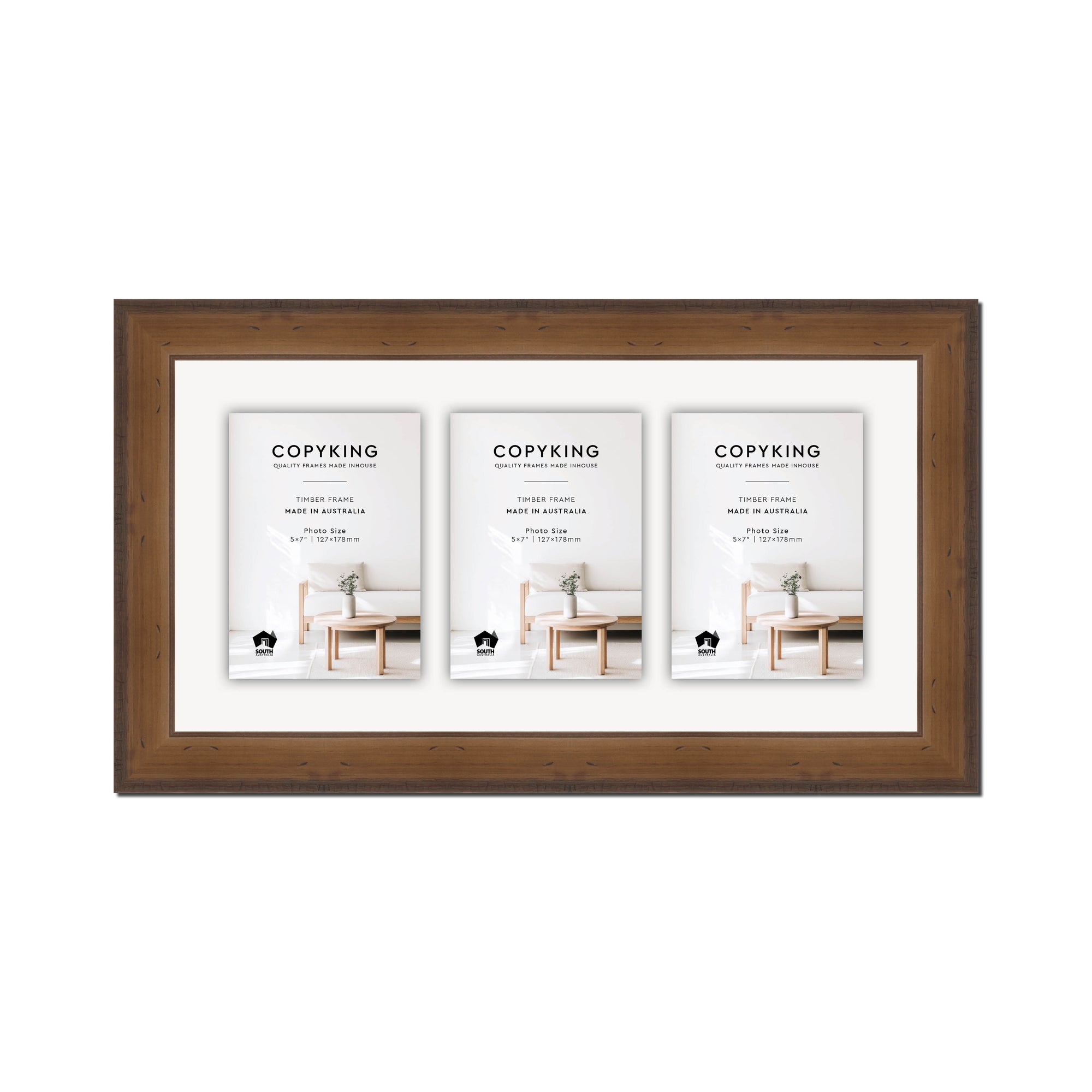 Pioneer Light Brown 42mm Wood Collage Photo Frame - 10" x 20" - 3 Photos (5" x 7")