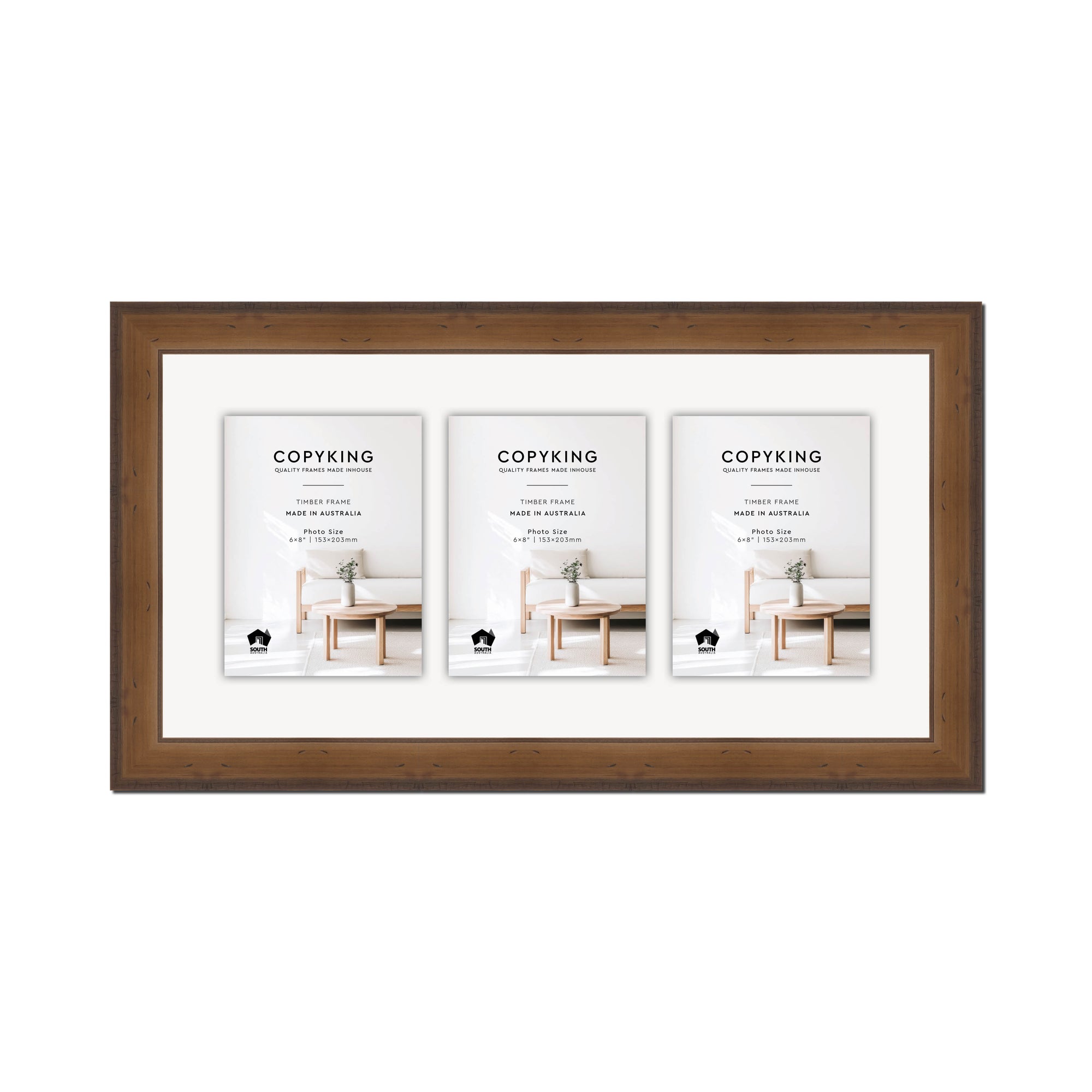 Pioneer Light Brown 42mm Wood Collage Photo Frame - 12" x 24" - 3 Photos (6" x 8")