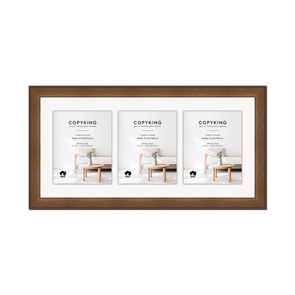 Pioneer Light Brown 42mm Wood Collage Photo Frame - 14" x 30" - 3 Photos (8" x 10")