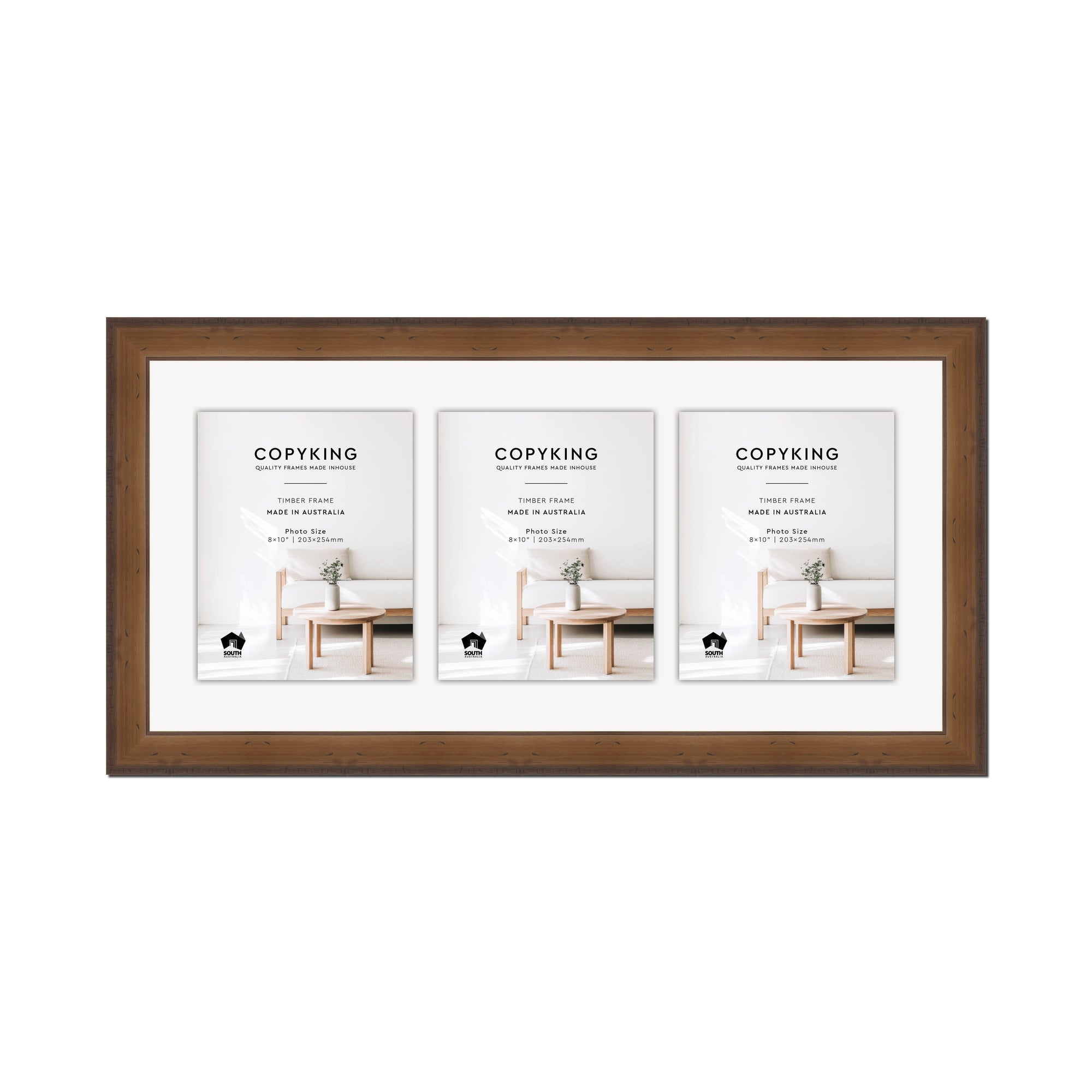 Pioneer Light Brown 42mm Wood Collage Photo Frame - 14" x 30" - 3 Photos (8" x 10")