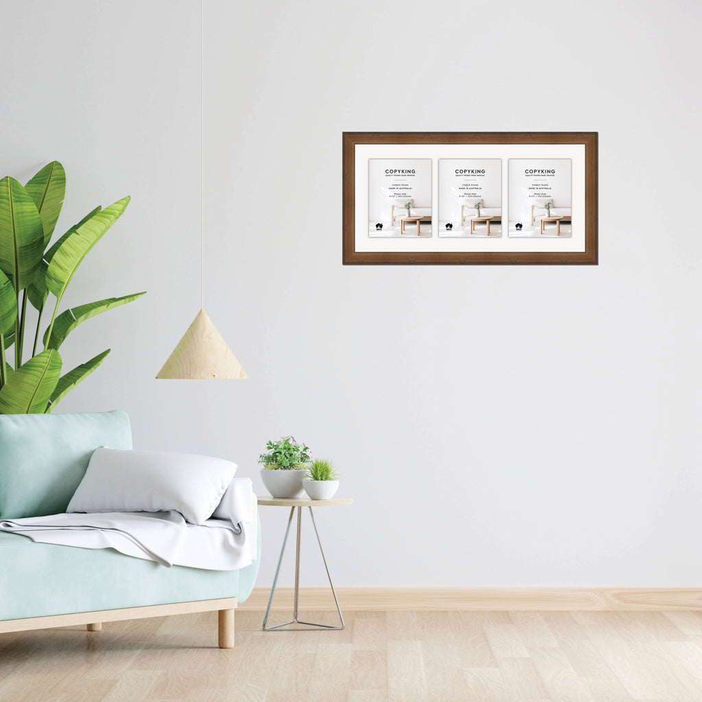 Pioneer Light Brown 42mm Wood Collage Photo Frame - 14" x 30" - 3 Photos (8" x 10")