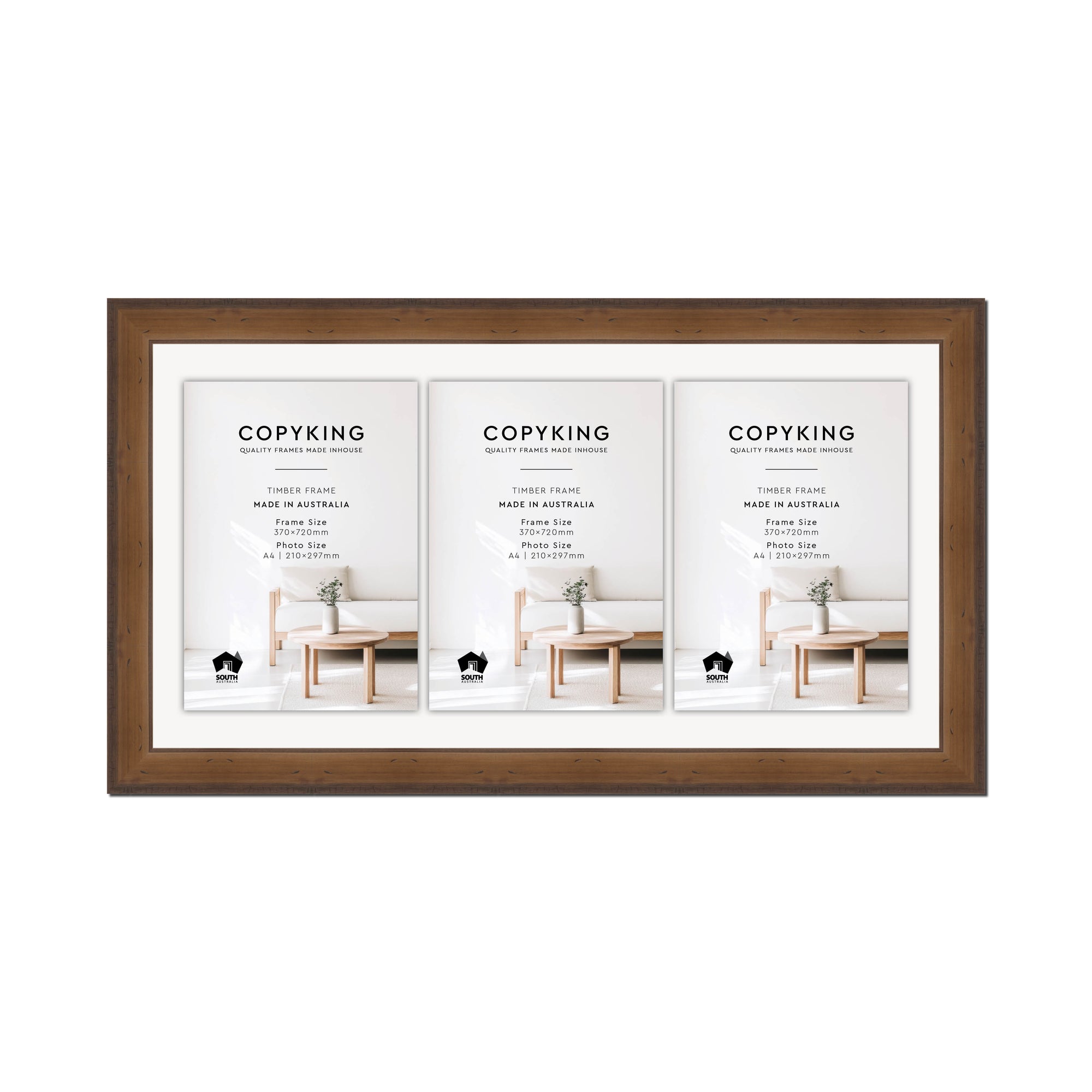 Pioneer Light Brown 42mm Wood Certificate Frame - 370mm x 720mm - 3 Certificates (A4)