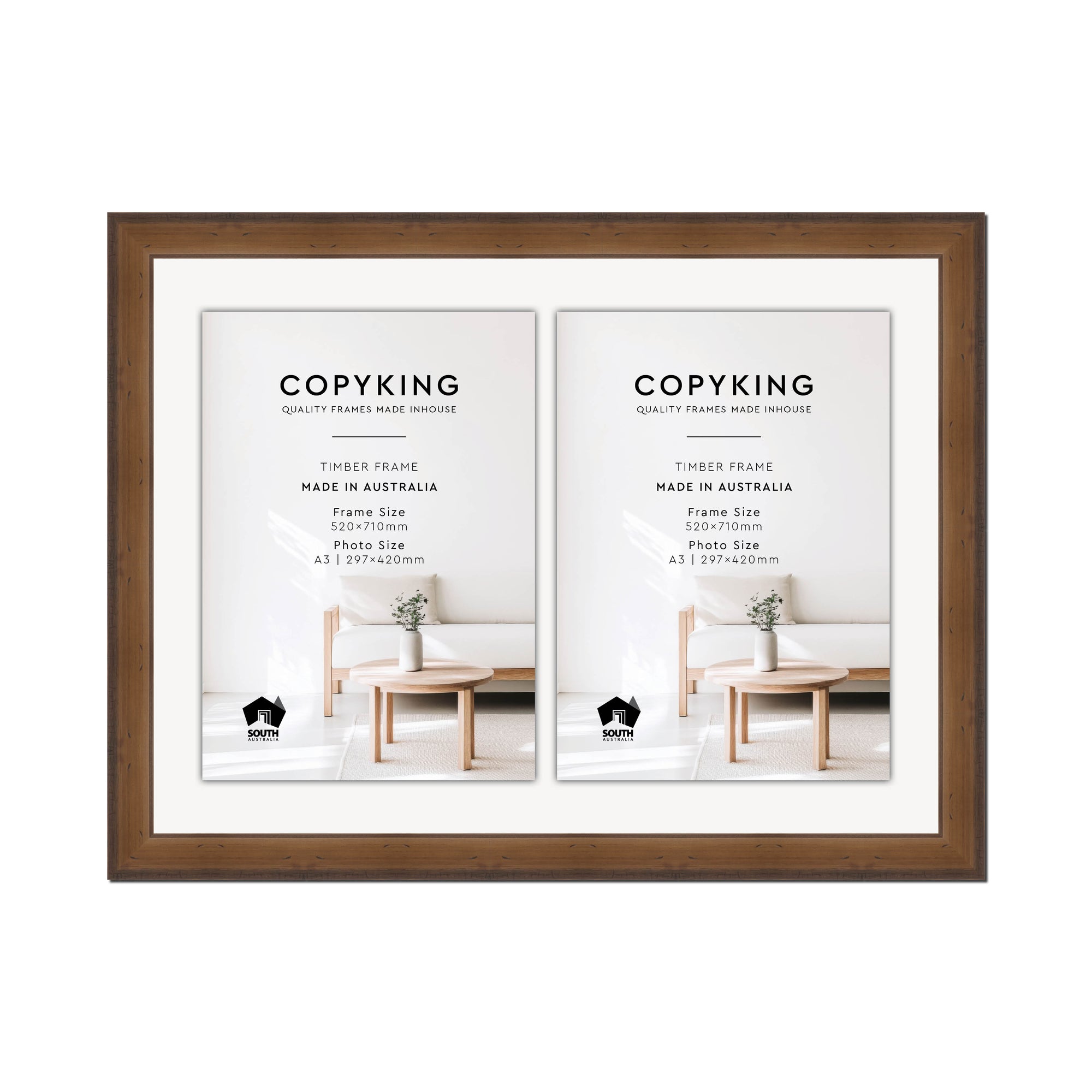 Pioneer Light Brown 42mm Wood Certificate Frame - 520mm x 710mm - 2 Certificates (A3)