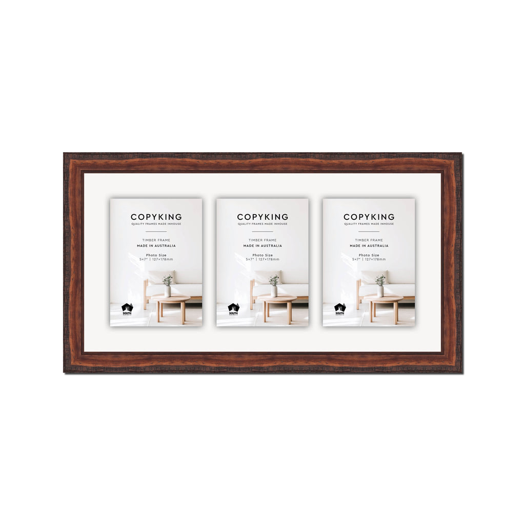 Pioneer Mahogany 30mm Wood Collage Photo Frame - 10" x 20" - 3 Photos (5" x 7")