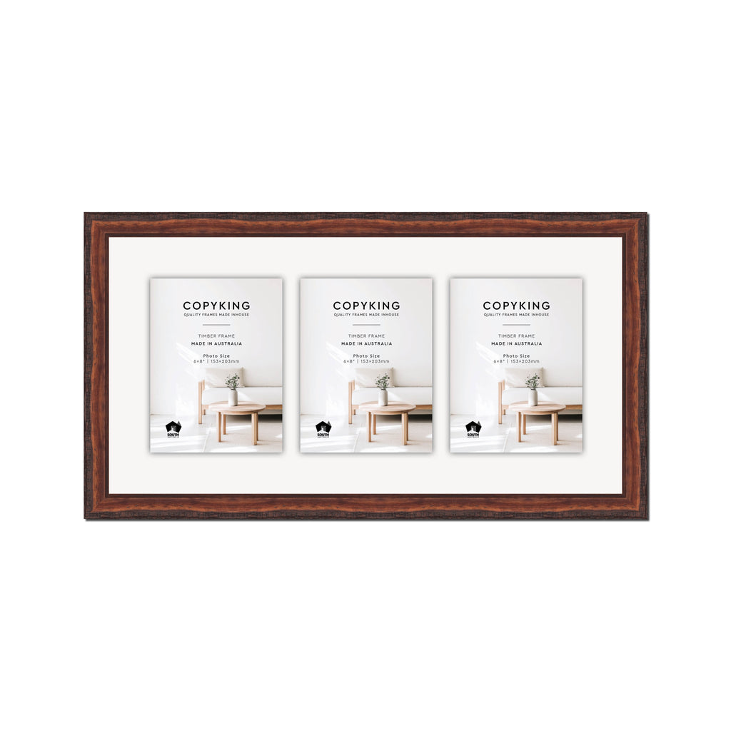 Pioneer Mahogany 30mm Wood Collage Photo Frame - 12" x 24" - 3 Photos (6" x 8")