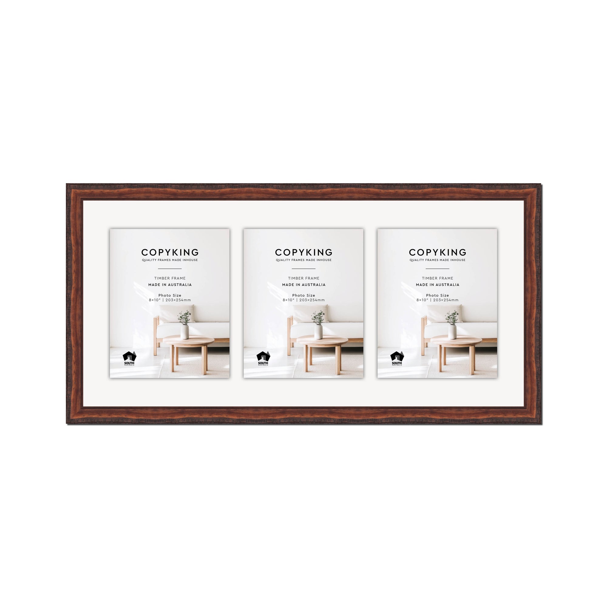 Pioneer Mahogany 30mm Wood Collage Photo Frame - 14" x 30" - 3 Photos (8" x 10")